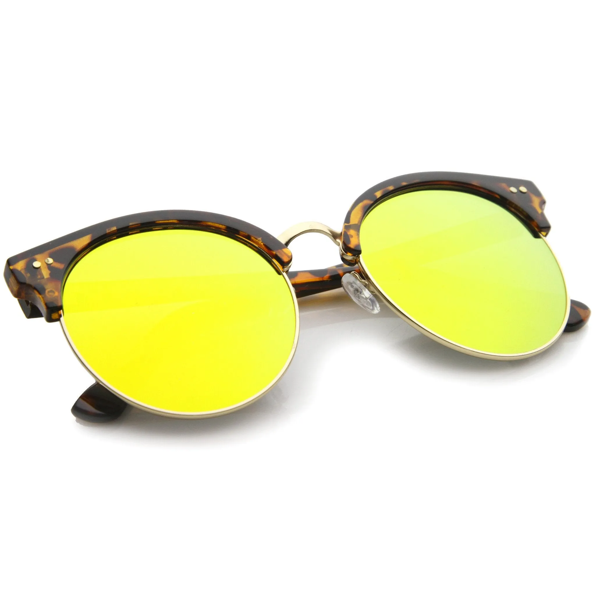 Modern Flat Front Oversize Round Mirror Lens Cat Eye Sunglasses A207 sold by ZeroUV product image thumbnail 4