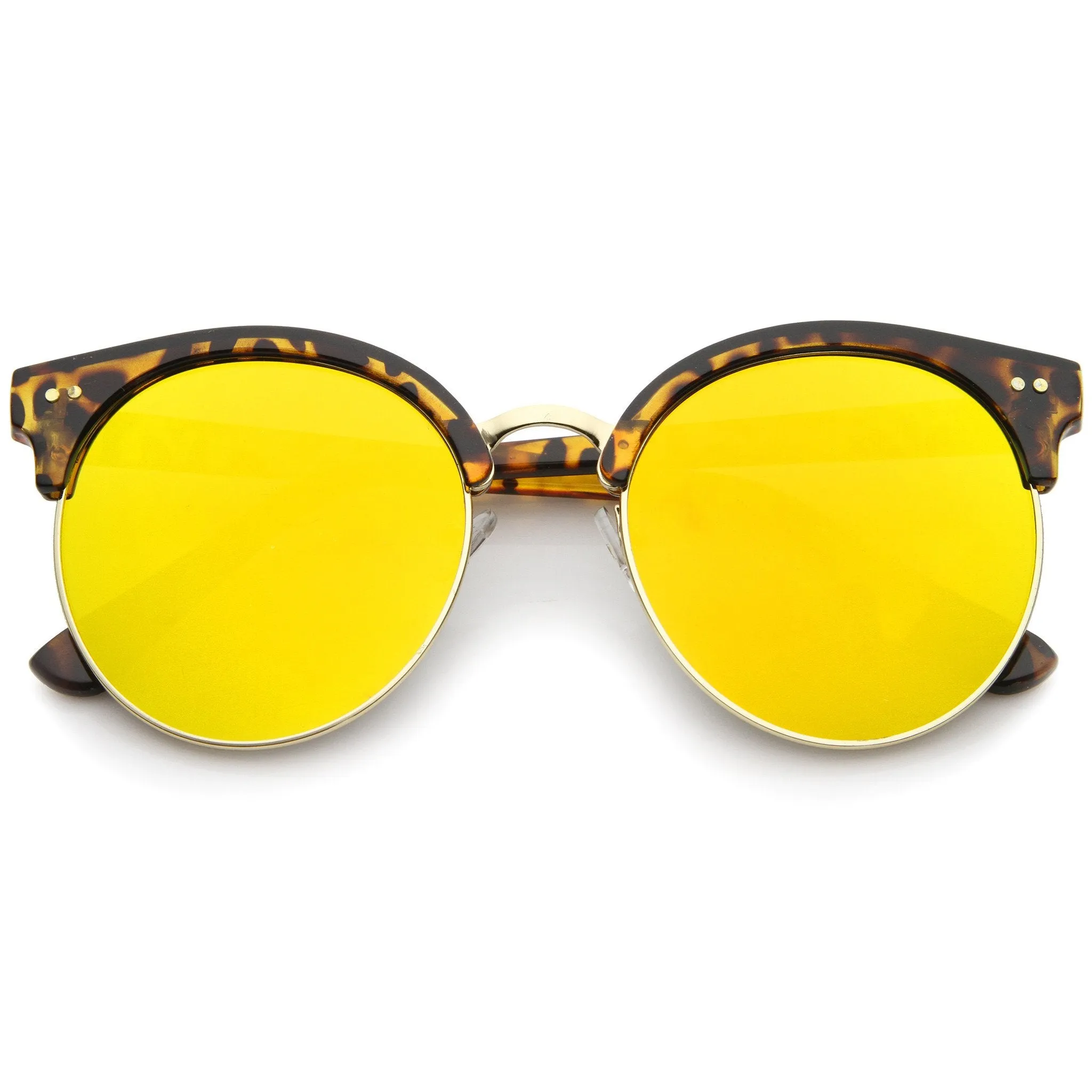 Modern Flat Front Oversize Round Mirror Lens Cat Eye Sunglasses A207 sold by ZeroUV