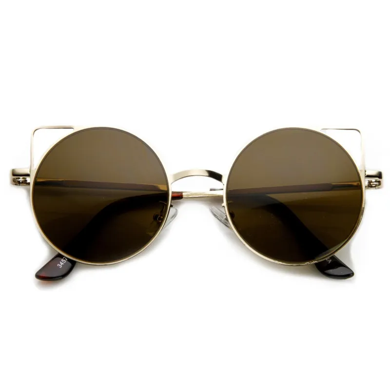 Women's Thin Laser Cut Metal Circle Cat Eye Sunglasses 9174 sold by ZeroUV