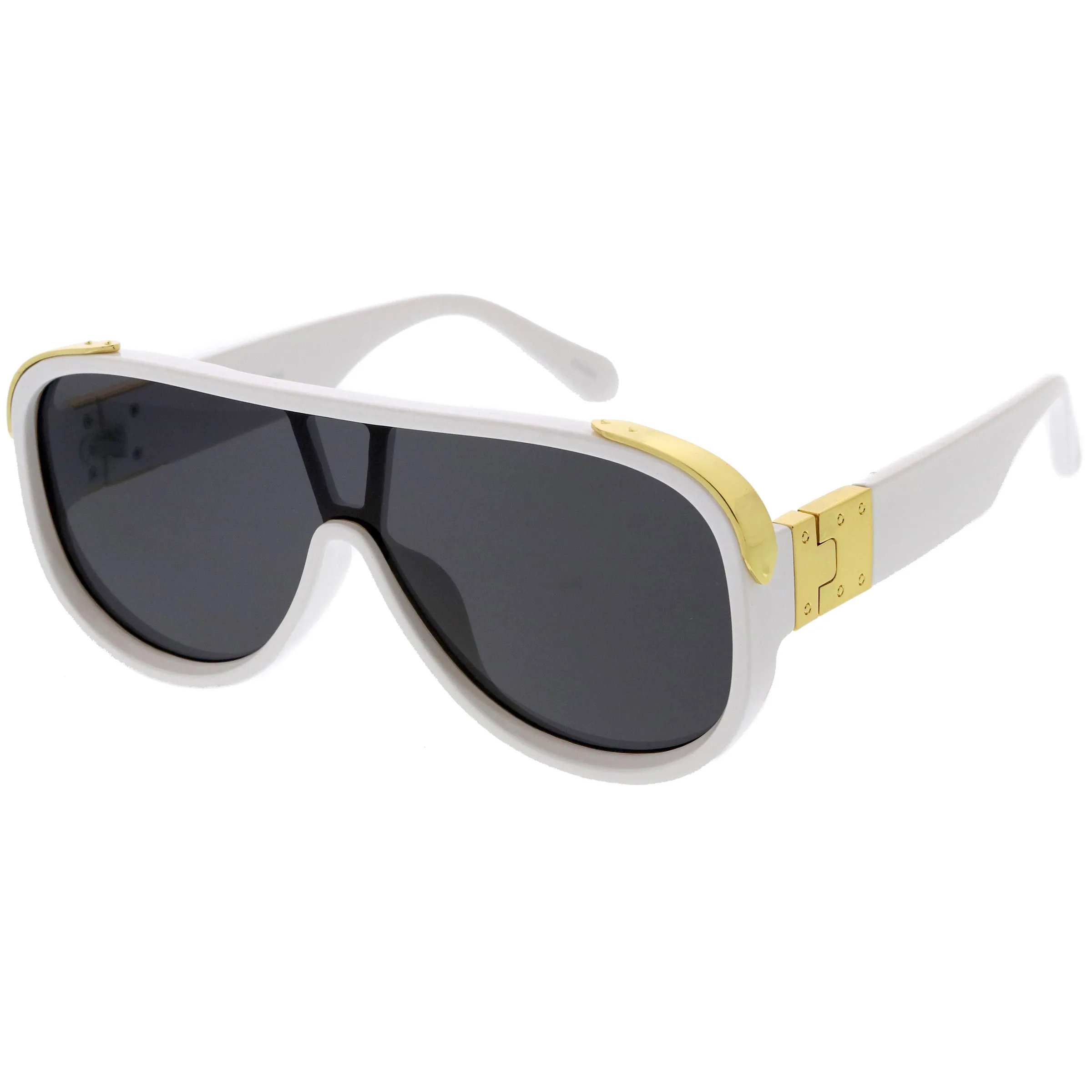 High Fashion Neutral Rounded Lens Flat Top Oversize Shield Sunglasses D101 sold by ZeroUV product image thumbnail 4