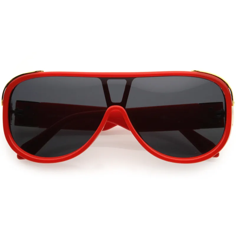 High Fashion Neutral Rounded Lens Flat Top Oversize Shield Sunglasses D101 sold by ZeroUV