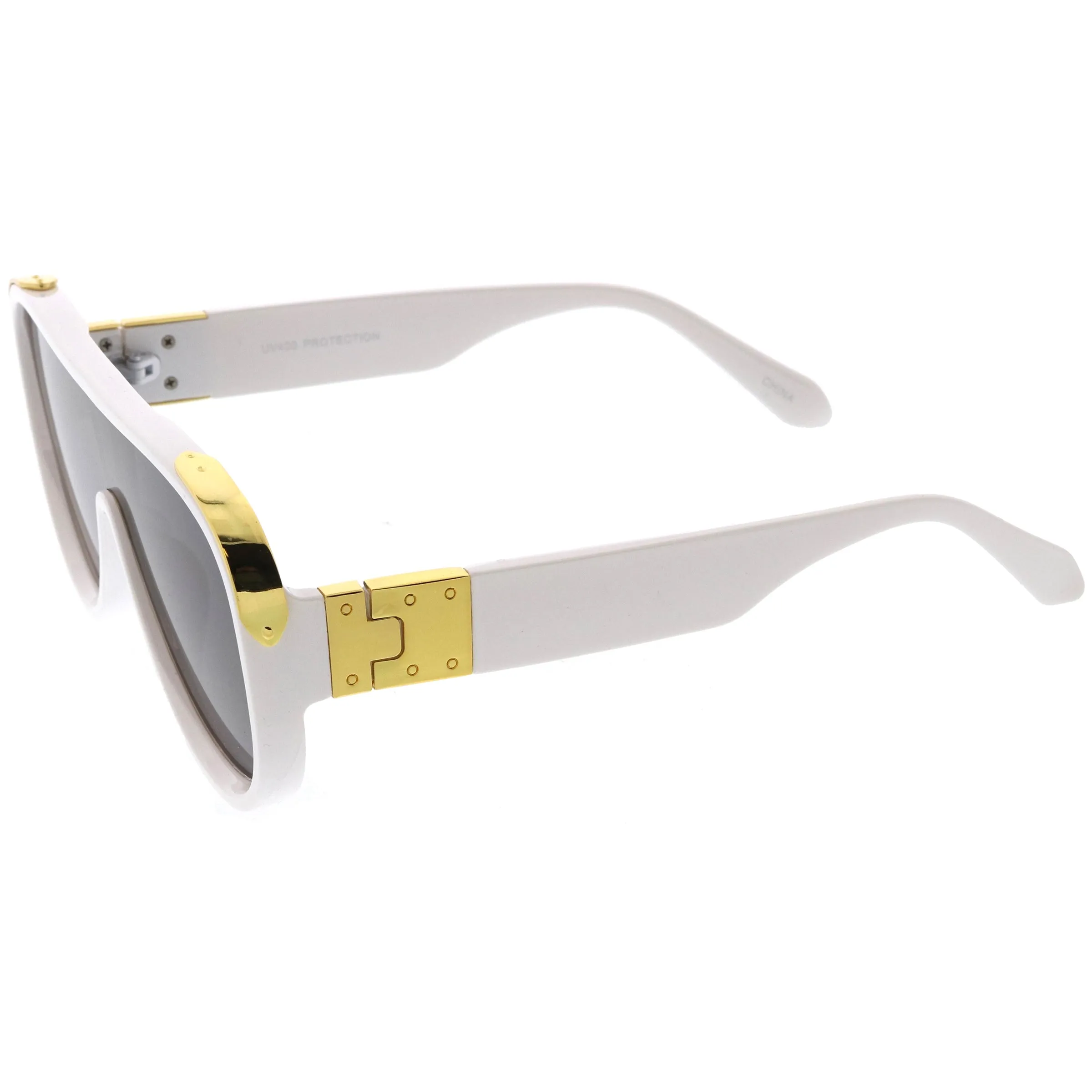 High Fashion Neutral Rounded Lens Flat Top Oversize Shield Sunglasses D101 sold by ZeroUV product image thumbnail 5