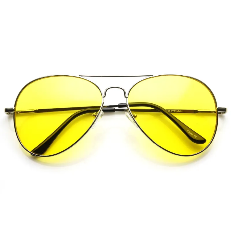 Retro Large Metal Aviator Sunglasses With Yellow Driving Lens sold by ZeroUV