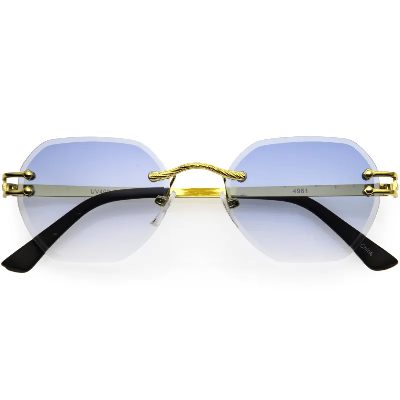 Luxe Bevelled Gradient Lens Small Rimless Geometric Sunglasses D215 sold by ZeroUV