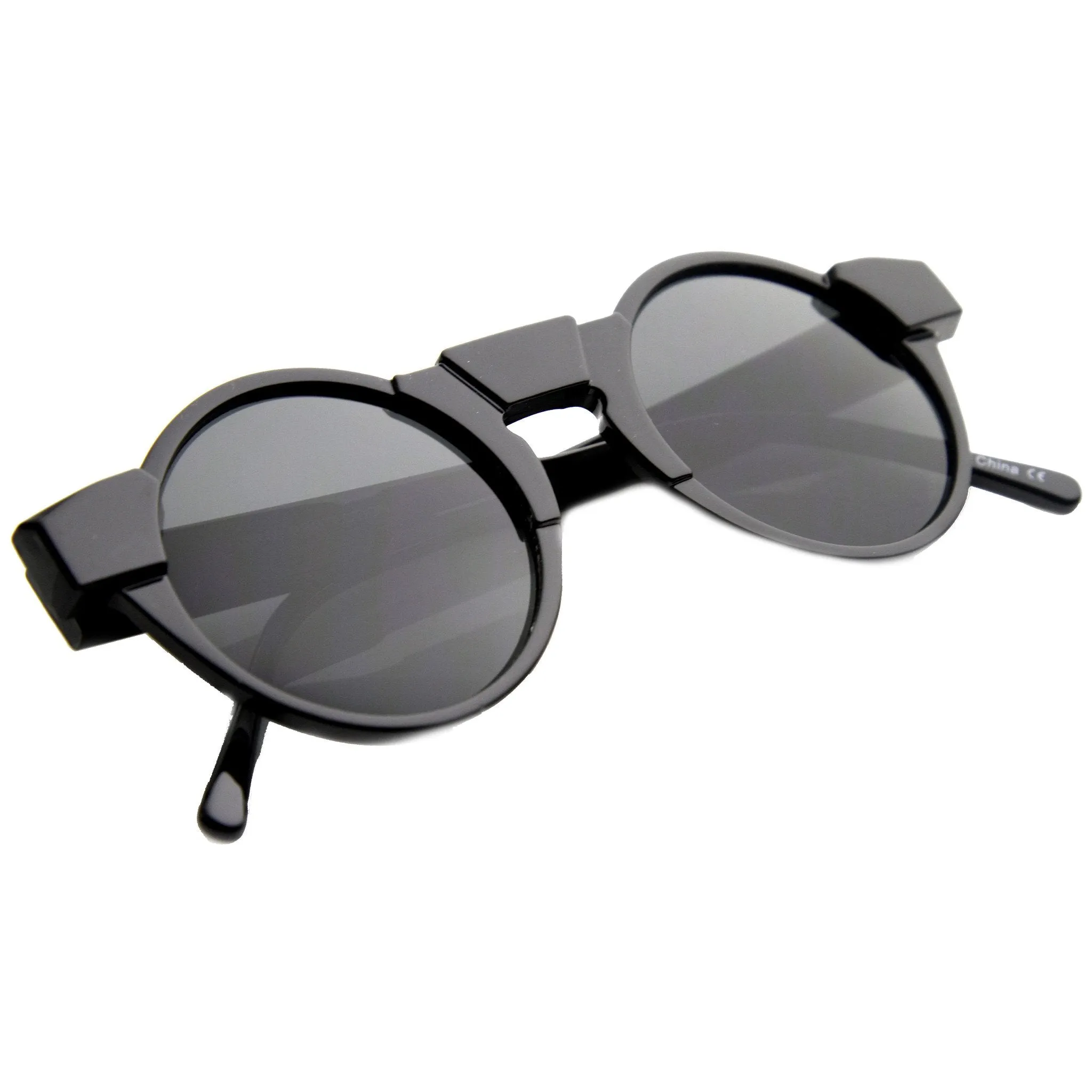 Unique Retro Futuristic Key Hole Round Horned Rim Sunglasses 9502 sold by ZeroUV product image thumbnail 4