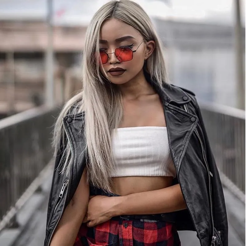 Retro Small Hexagon Colored Flat Lens Metal Frame Sunglasses C472 sold by ZeroUV product image thumbnail 3