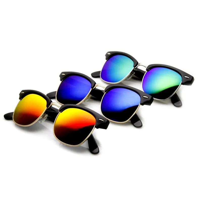 Retro Horned Rim Half Frame Flash Mirror Lens Sunglasses 9309 [3Pack] sold by ZeroUV