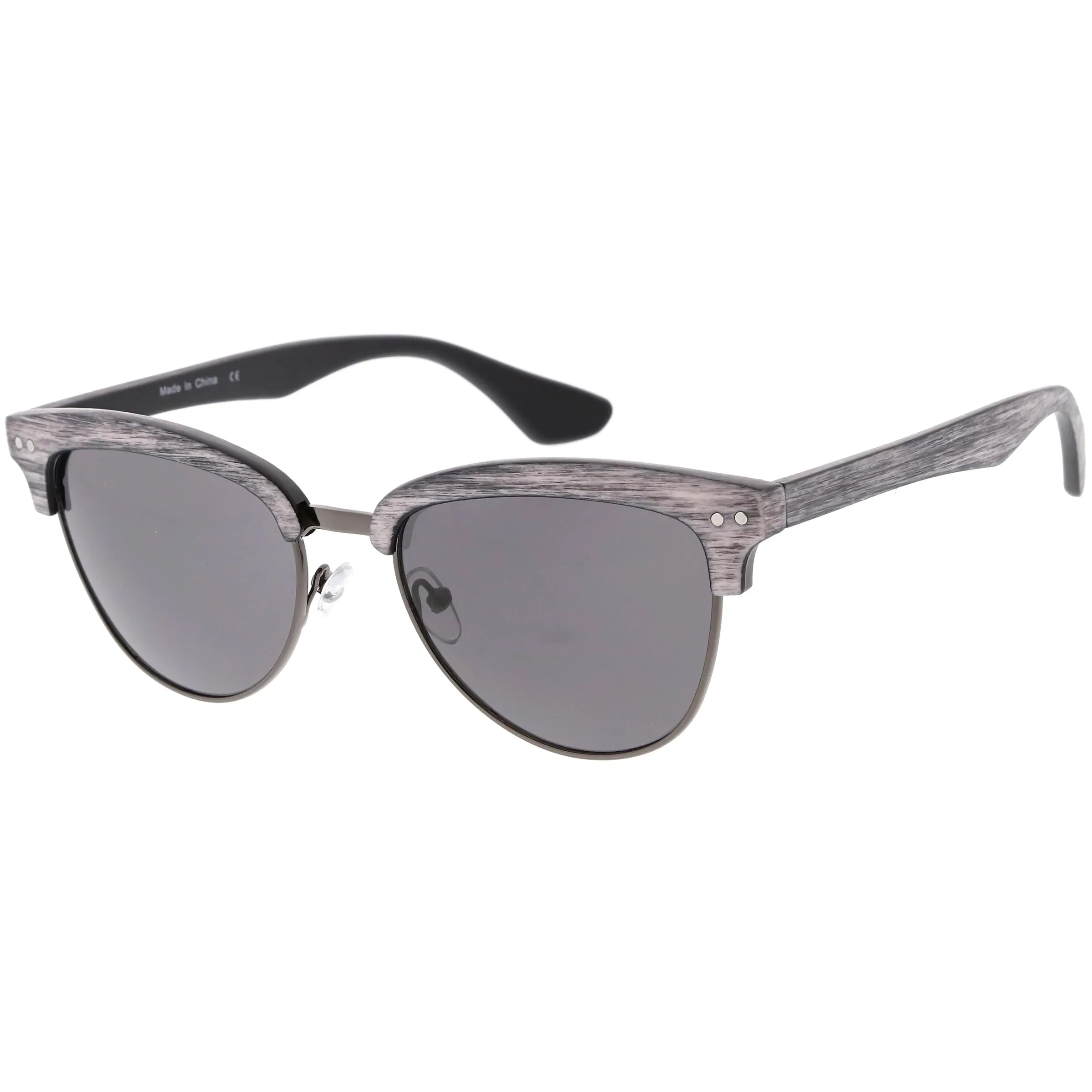 Faux Wood Half Frame Horned Rim Cat Eye Sunglasses C847 sold by ZeroUV product image thumbnail 2