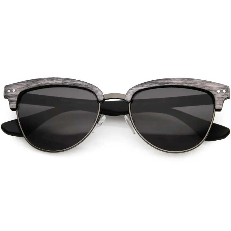 Faux Wood Half Frame Horned Rim Cat Eye Sunglasses C847 sold by ZeroUV