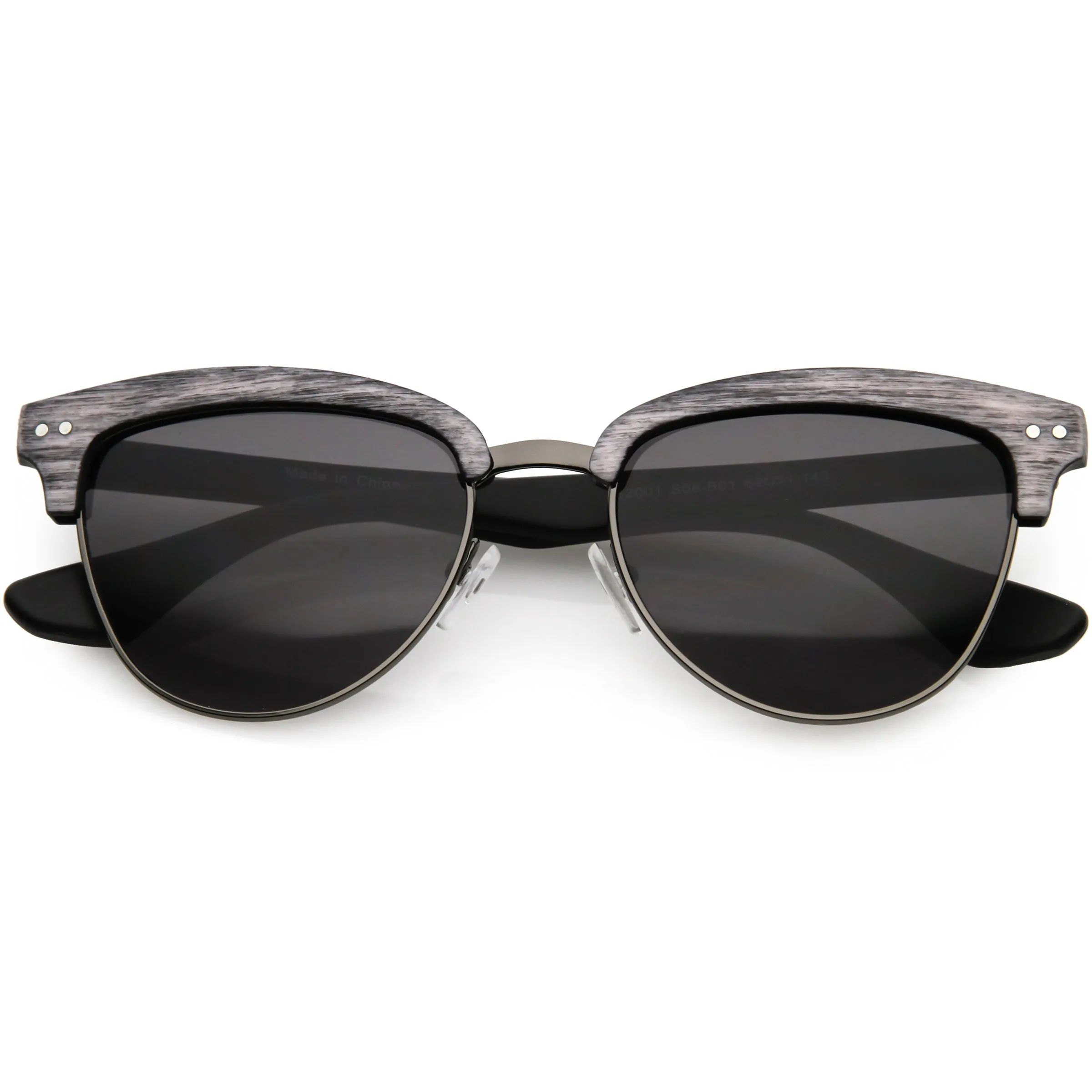 Faux Wood Half Frame Horned Rim Cat Eye Sunglasses C847 sold by ZeroUV