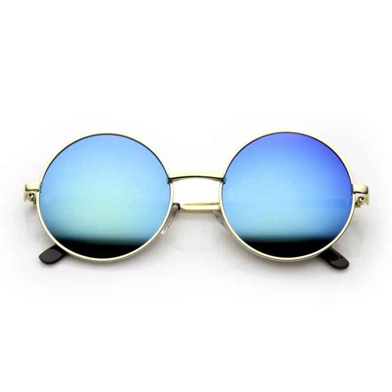 Retro Hippie Round Flash Mirror Lens Metal Sunglasses 9636 sold by ZeroUV