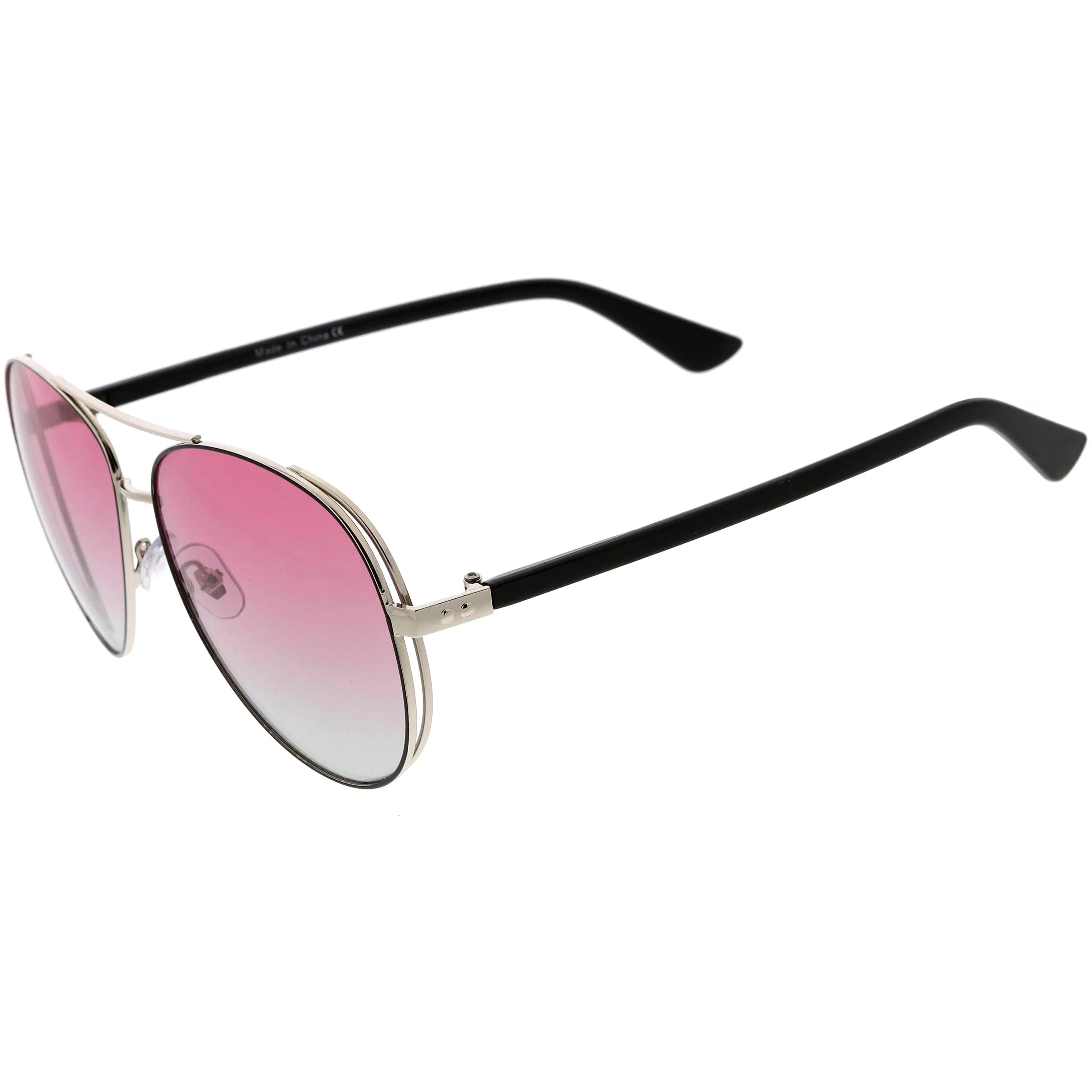 Luxe Oversize Pilot Two-Tone Double Metal Side Cover Cut Out Aviator Sunglasses D054 sold by ZeroUV product image thumbnail 3