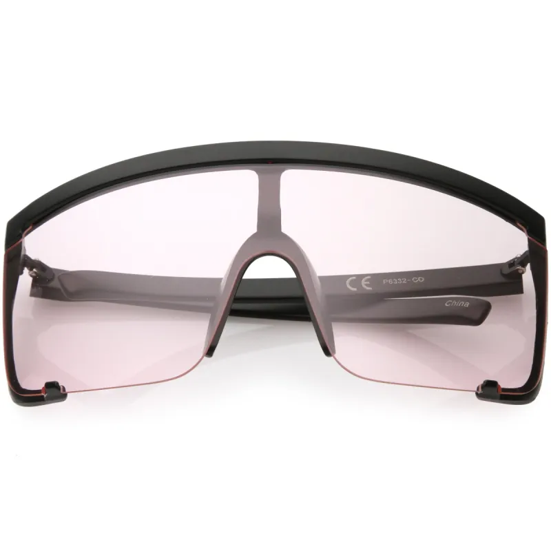 Oversize Retro Color Tone Sports Shield Flat Top Sunglasses C686 sold by ZeroUV
