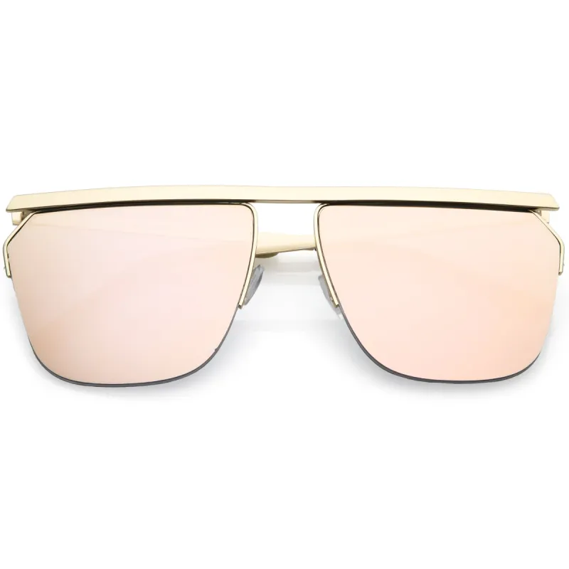 Modern Half Frame Full Metal Flat Top Mirrored Lens Aviator Sunglasses C398 sold by ZeroUV