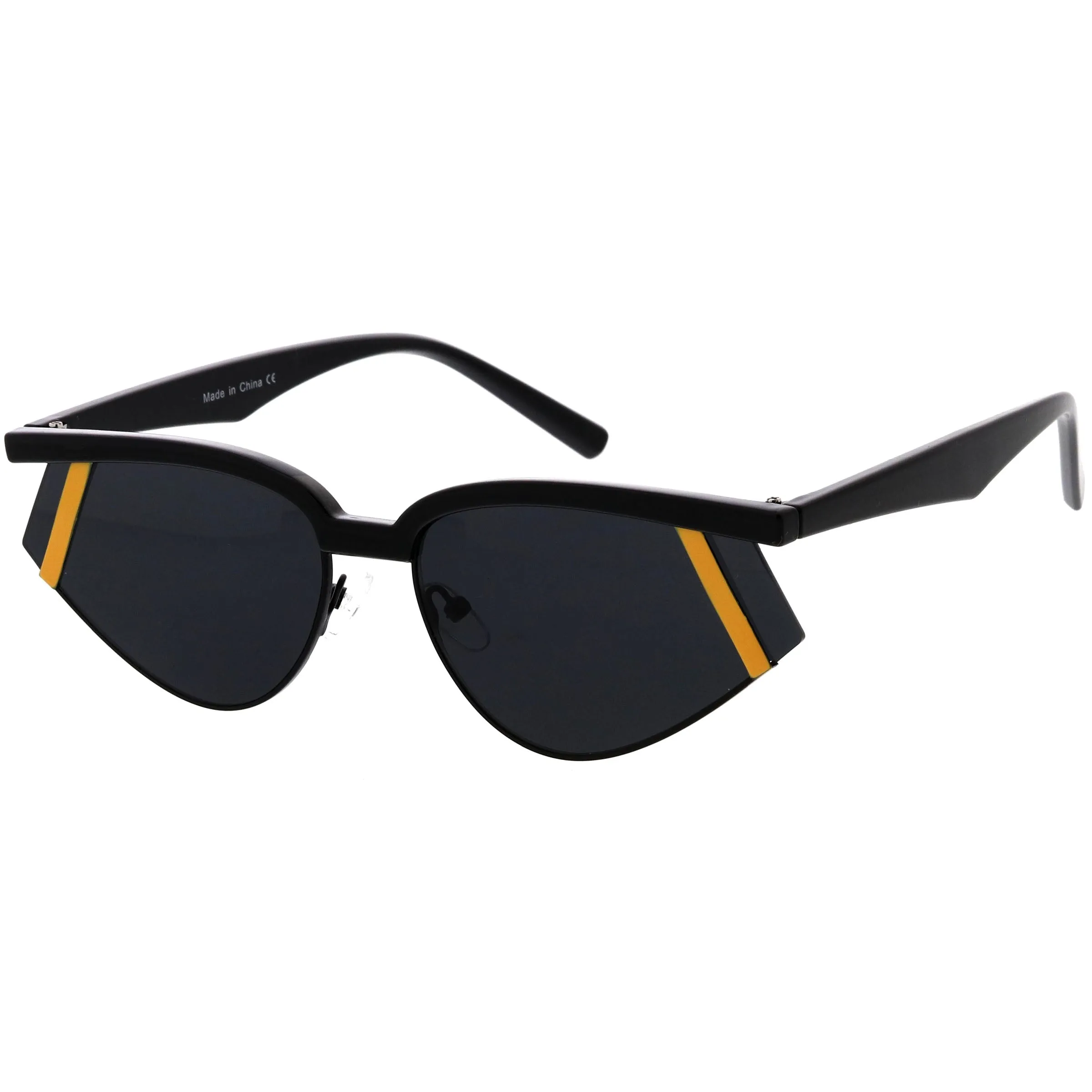 Luxe Geometric Color Temple Detail Browline Cat Eye Sunglasses D019 sold by ZeroUV product image thumbnail 2