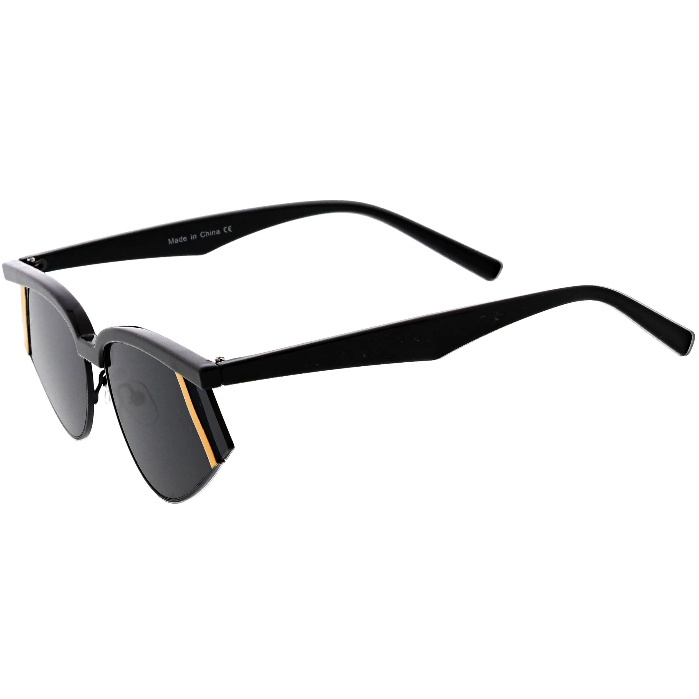 Luxe Geometric Color Temple Detail Browline Cat Eye Sunglasses D019 sold by ZeroUV product image thumbnail 3