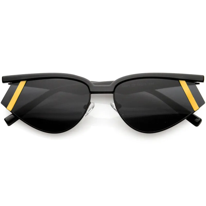Luxe Geometric Color Temple Detail Browline Cat Eye Sunglasses D019 sold by ZeroUV
