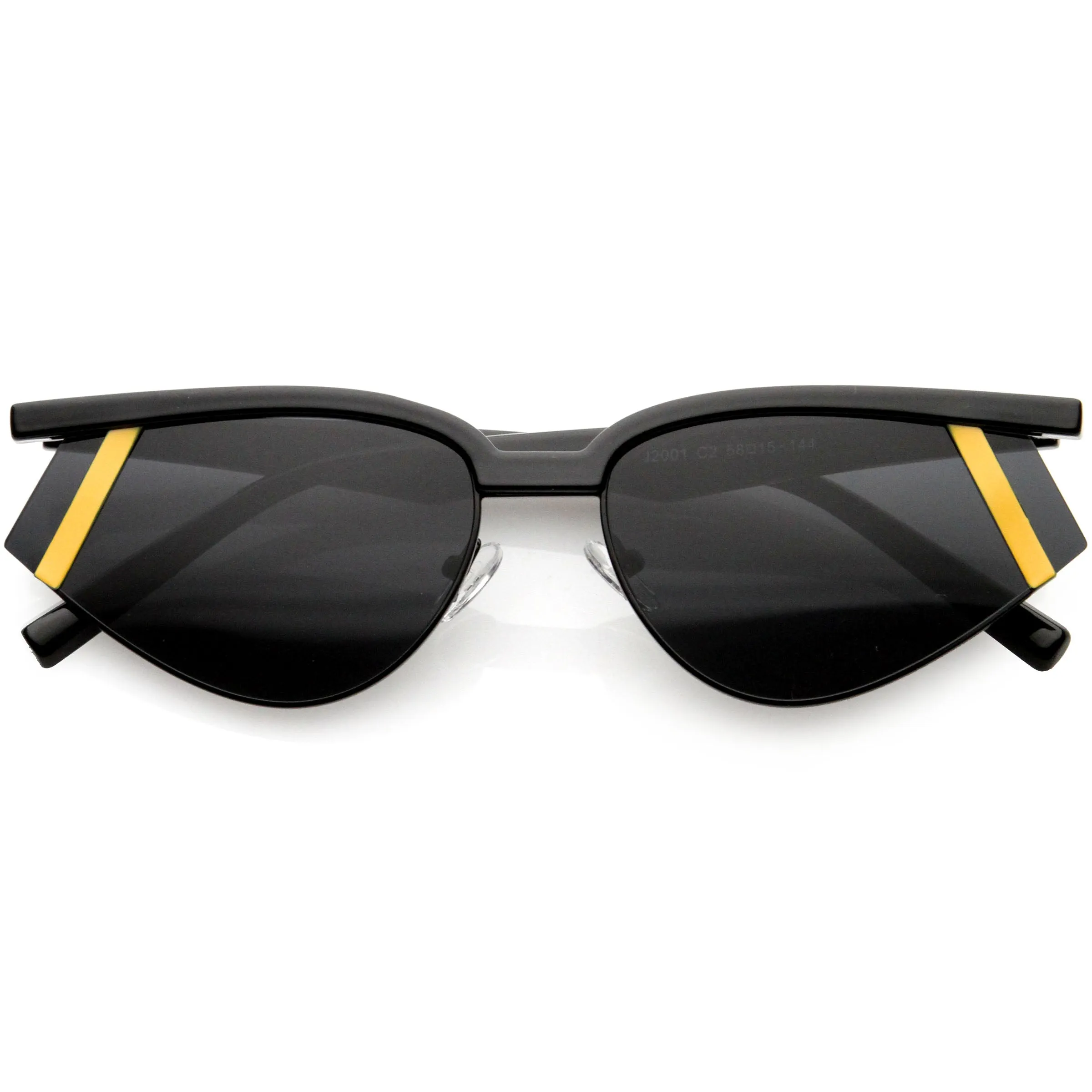 Luxe Geometric Color Temple Detail Browline Cat Eye Sunglasses D019 sold by ZeroUV