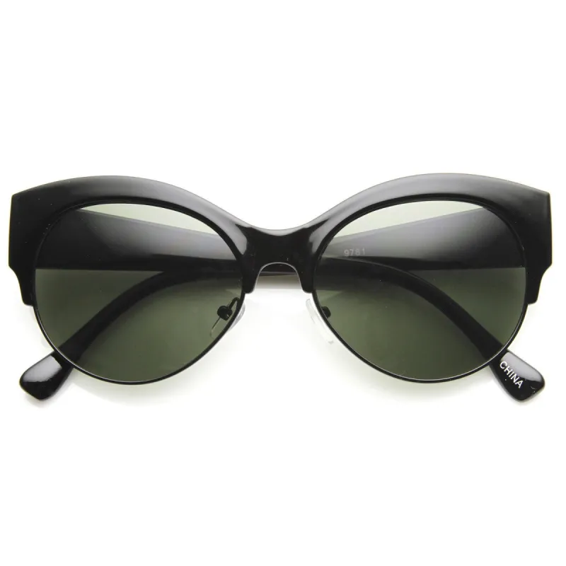 Womens Oval Cat Eye Half Frame Designer Sunglasses 9116 sold by ZeroUV
