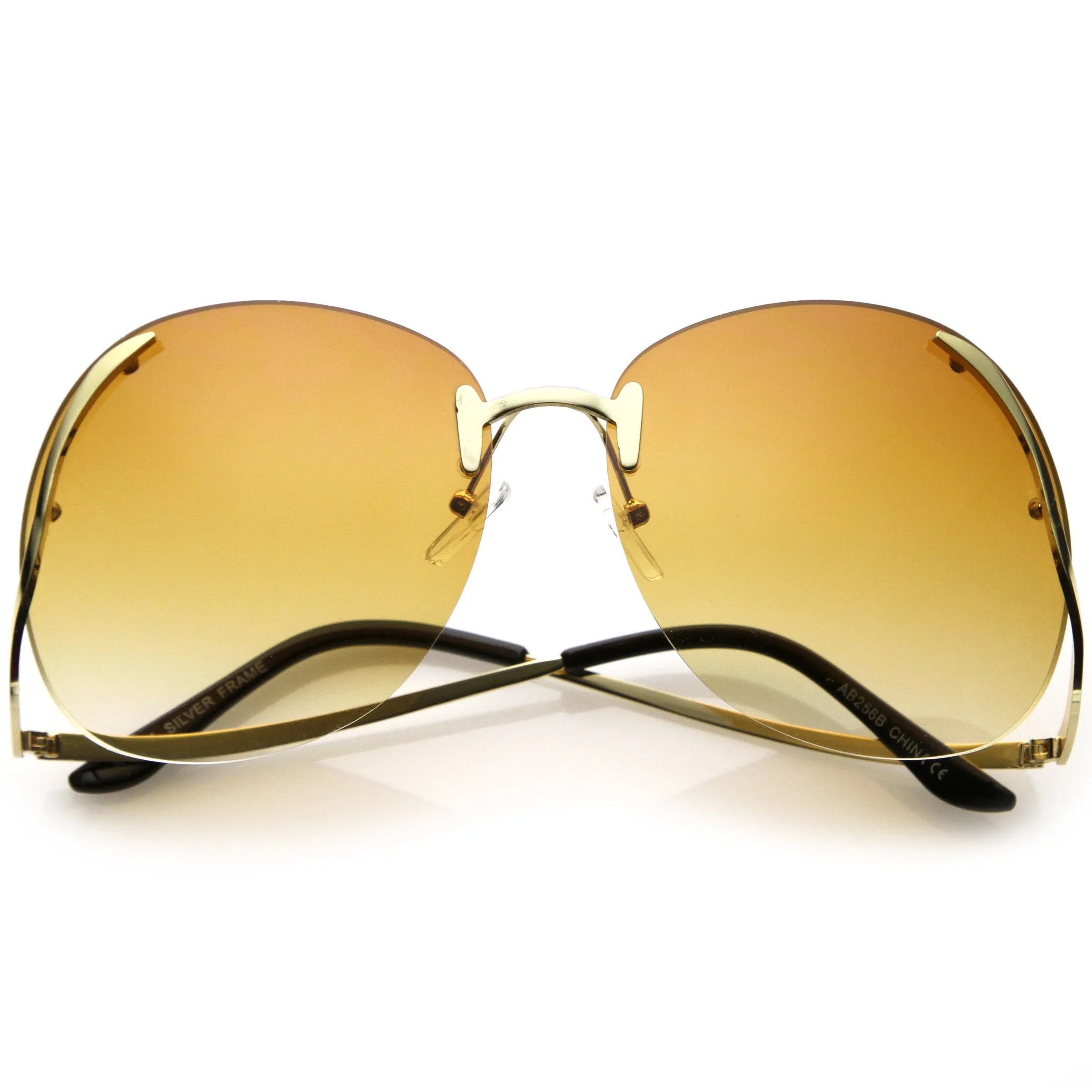 Rimless Curved Metal Arms Round Color Tinted Lens Oversize Sunglasses C428 sold by ZeroUV product image thumbnail 5