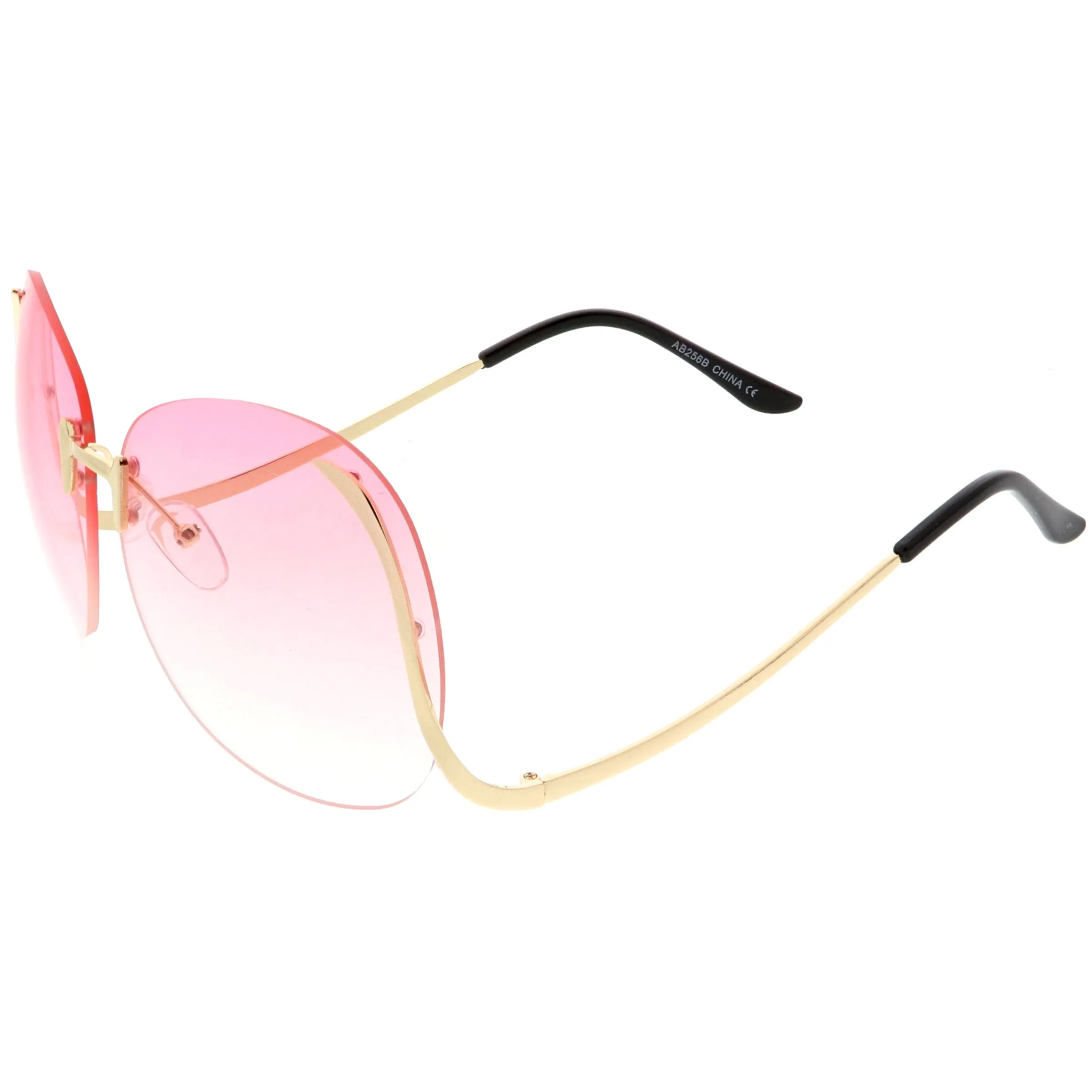 Rimless Curved Metal Arms Round Color Tinted Lens Oversize Sunglasses C428 sold by ZeroUV product image thumbnail 3
