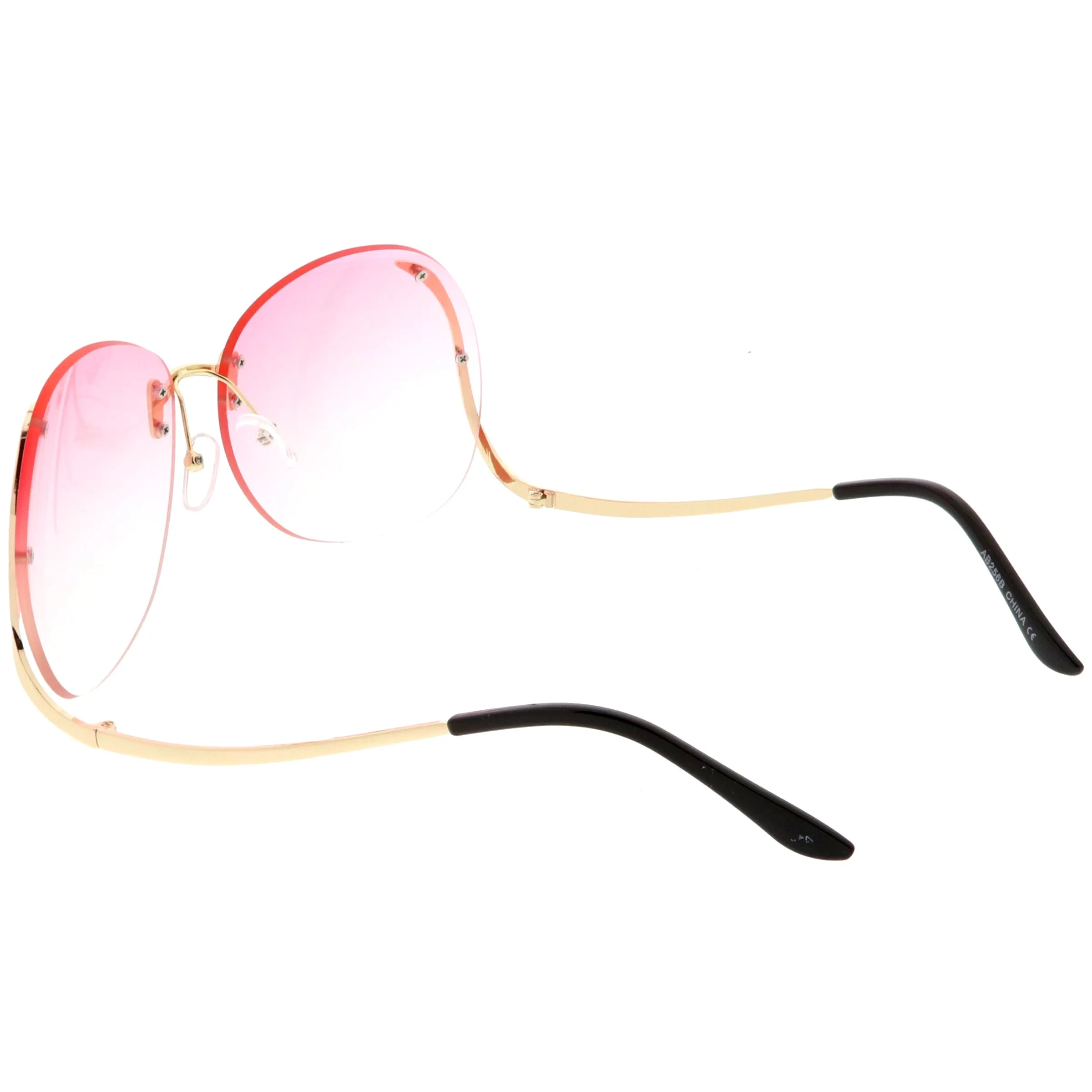 Rimless Curved Metal Arms Round Color Tinted Lens Oversize Sunglasses C428 sold by ZeroUV product image thumbnail 4