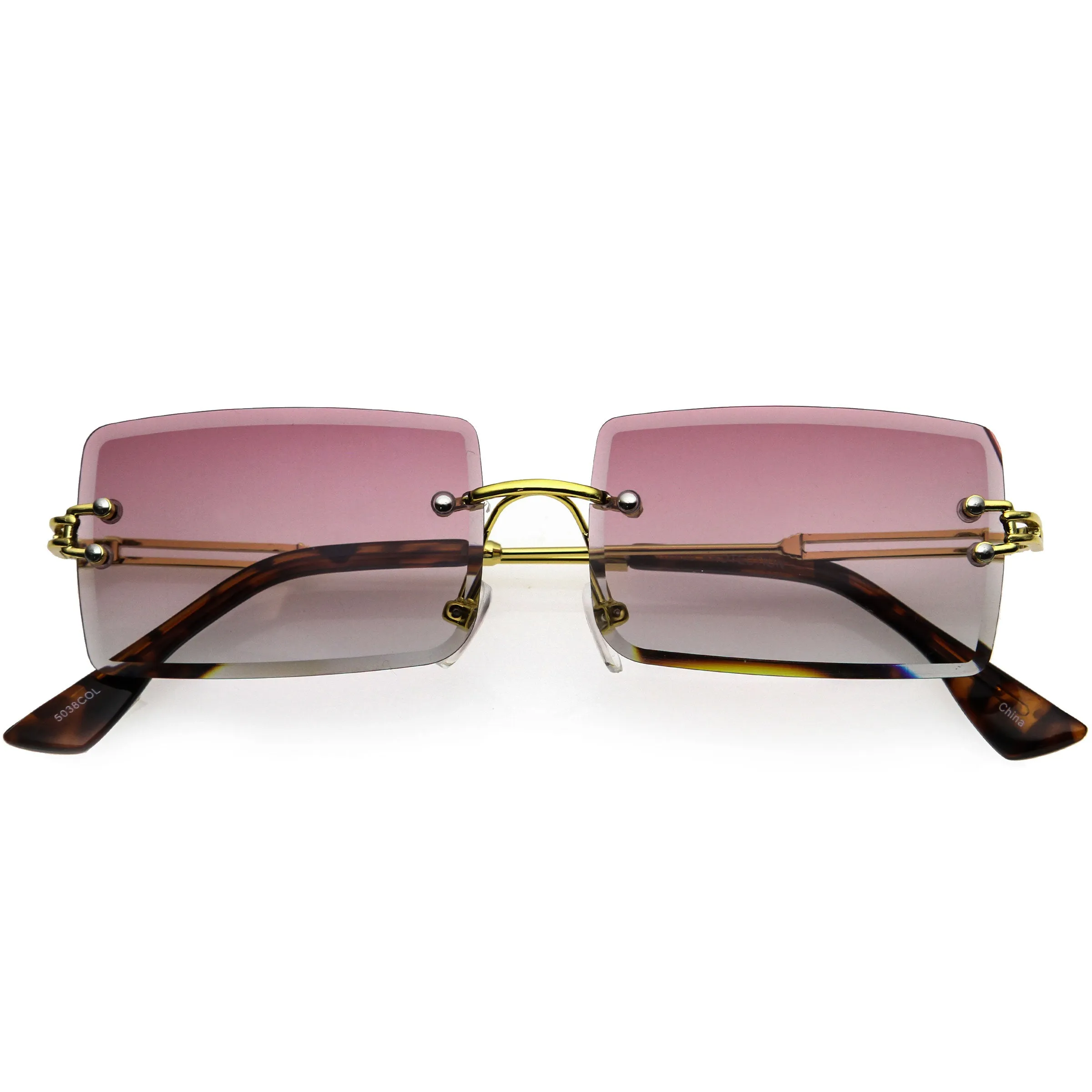 Luxe Color Gradient Bevelled Lens Metal Rectangle Sunglasses D223 sold by ZeroUV product image thumbnail 3