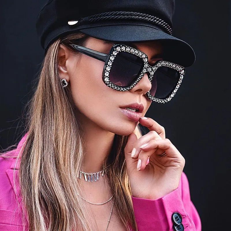 Women's Oversize Glamorous Crystal Rhinestone Square Sunglasses C586 sold by ZeroUV product image thumbnail 2