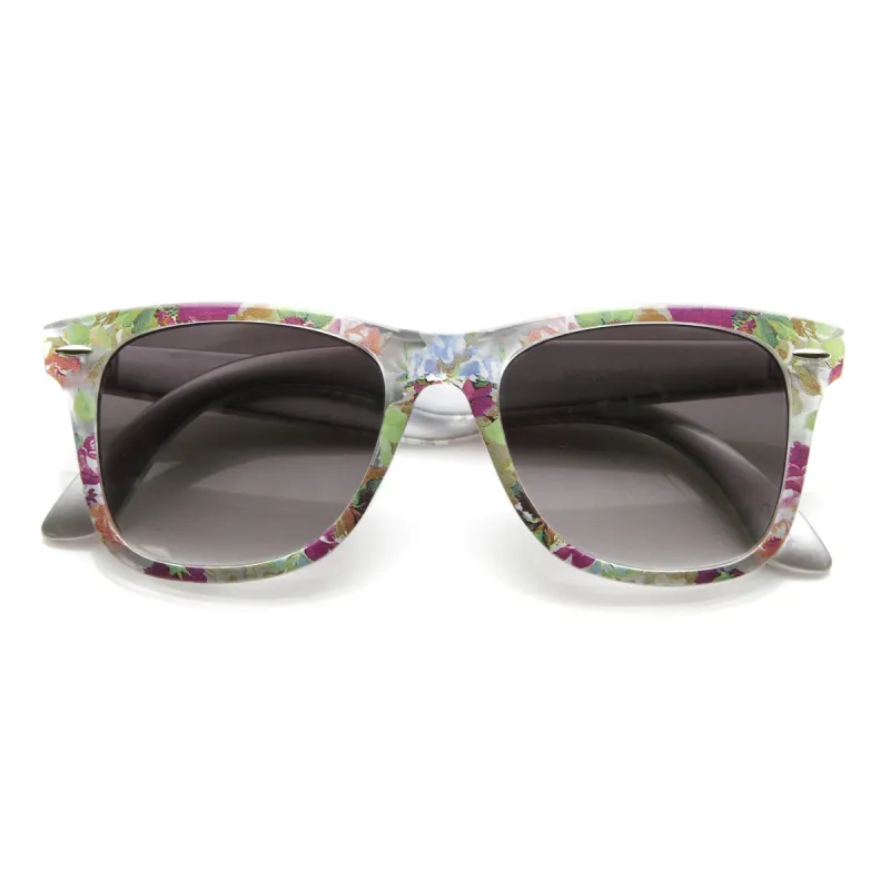 Women's Hippie Indie Floral Flower Print Horned Rim Sunglasses 9474 sold by ZeroUV