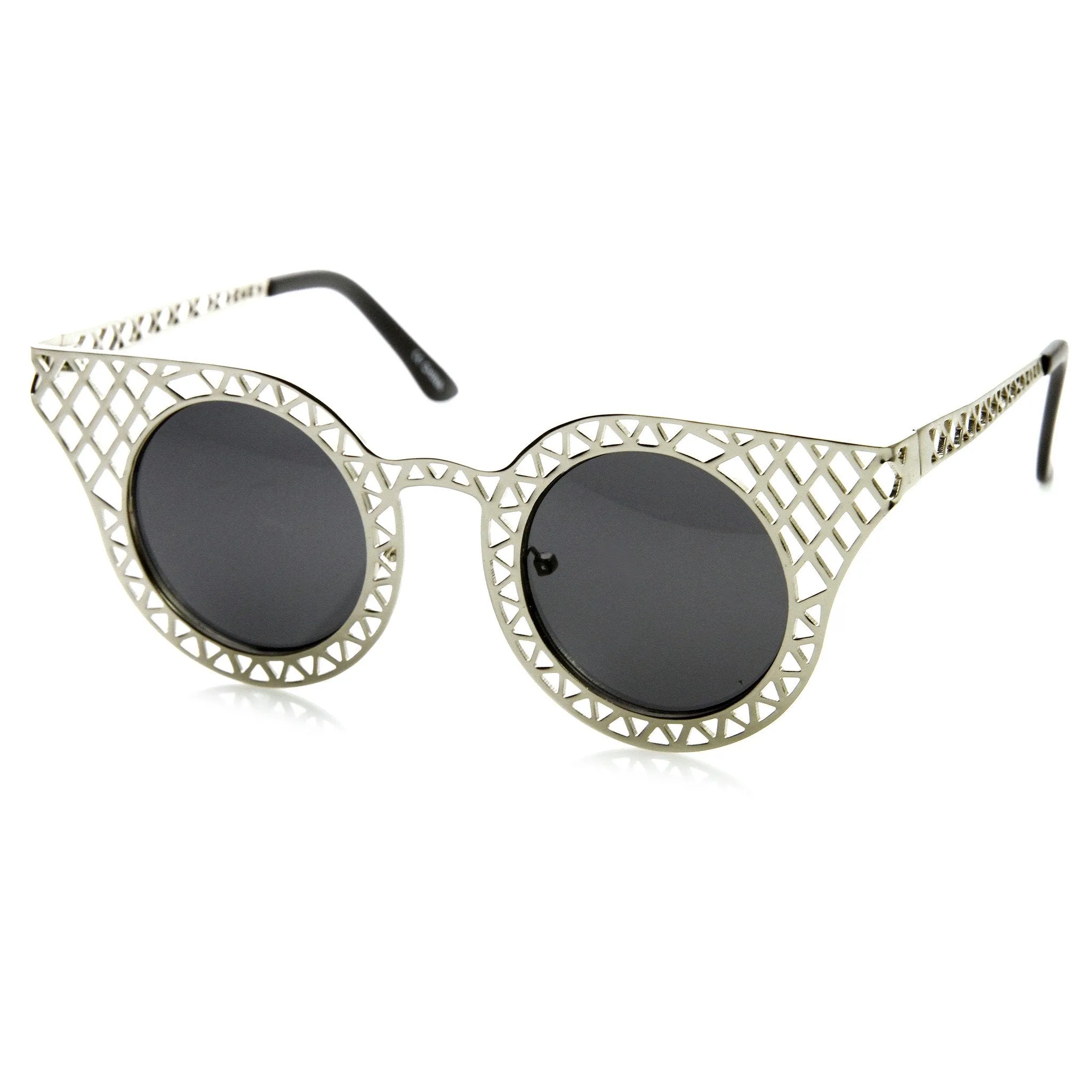 Women's Laser Cut Metal Criss Cross Cat Eye Sunglasses sold by ZeroUV product image thumbnail 5