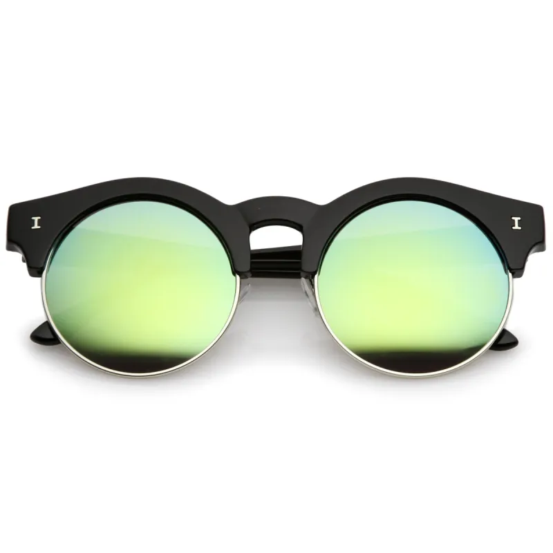 Retro Modern Round Horned Rim Half Frame Sunglasses A752 sold by ZeroUV
