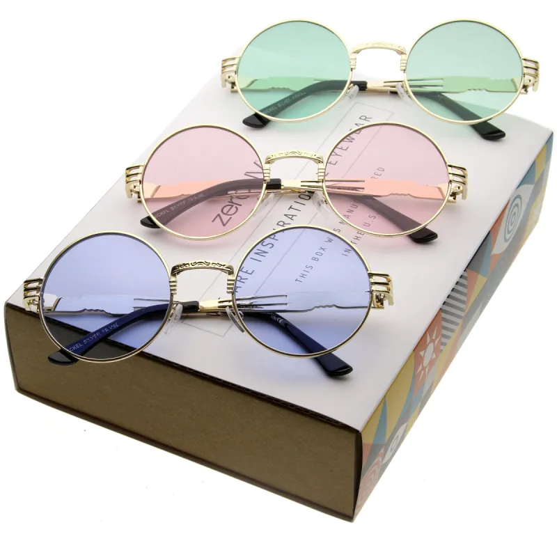 Retro Festival Oversize Round Color Tone Metal Sunglasses C664 [Promo Box] sold by ZeroUV