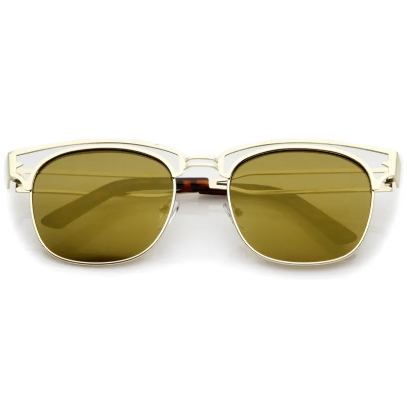 Modern Laser Cut Horned Rim Flat Mirror Lens Sunglasses A494 sold by ZeroUV