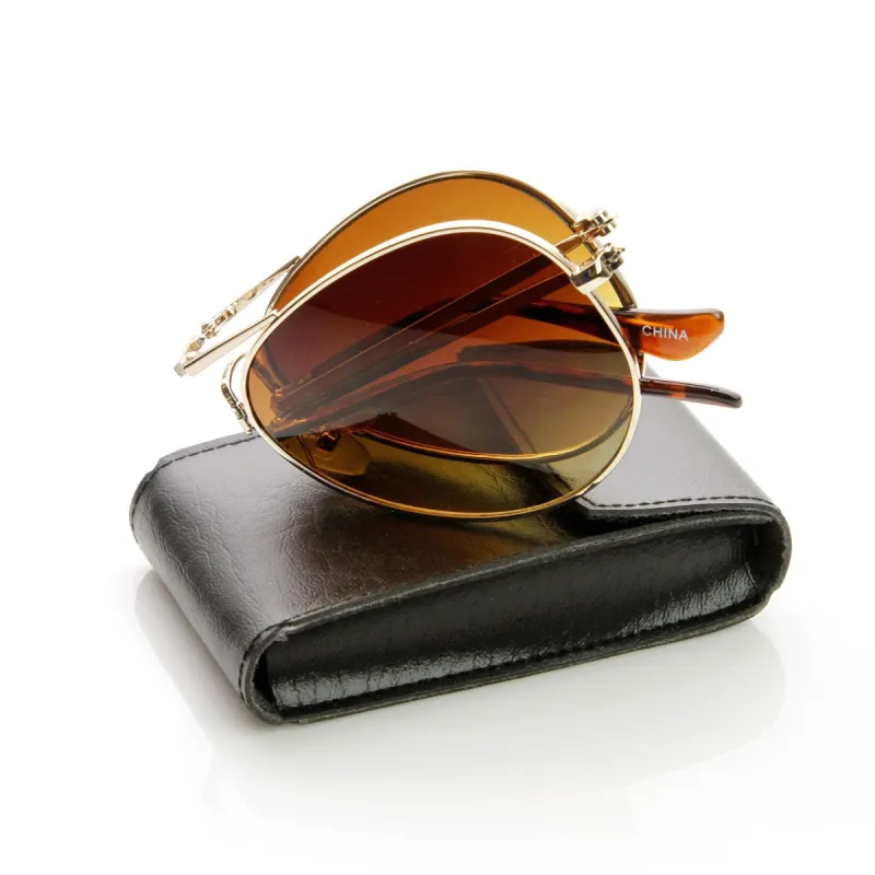 Premium Folding Pocket Metal Aviator Sunglasses + Case 8763 sold by ZeroUV