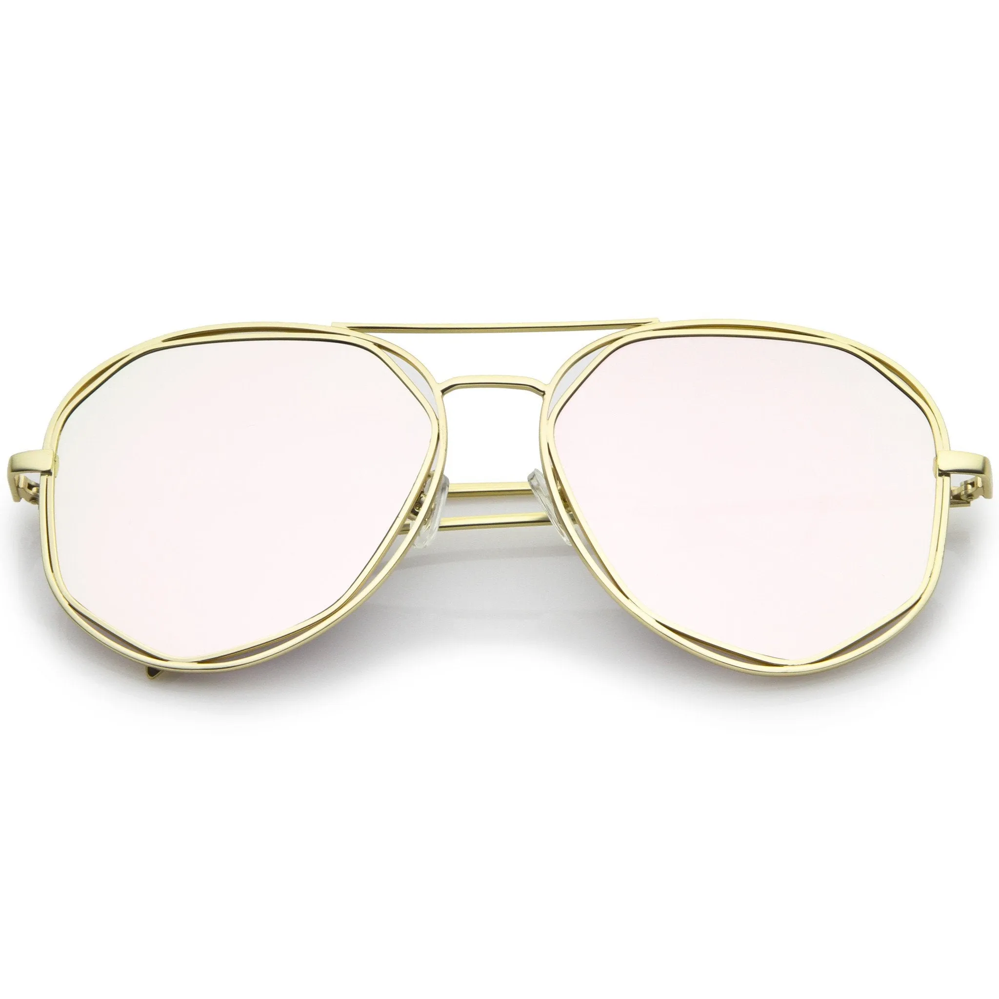 Geometric Hexagonal Mirrored Lens Aviator Sunglasses A827 sold by ZeroUV