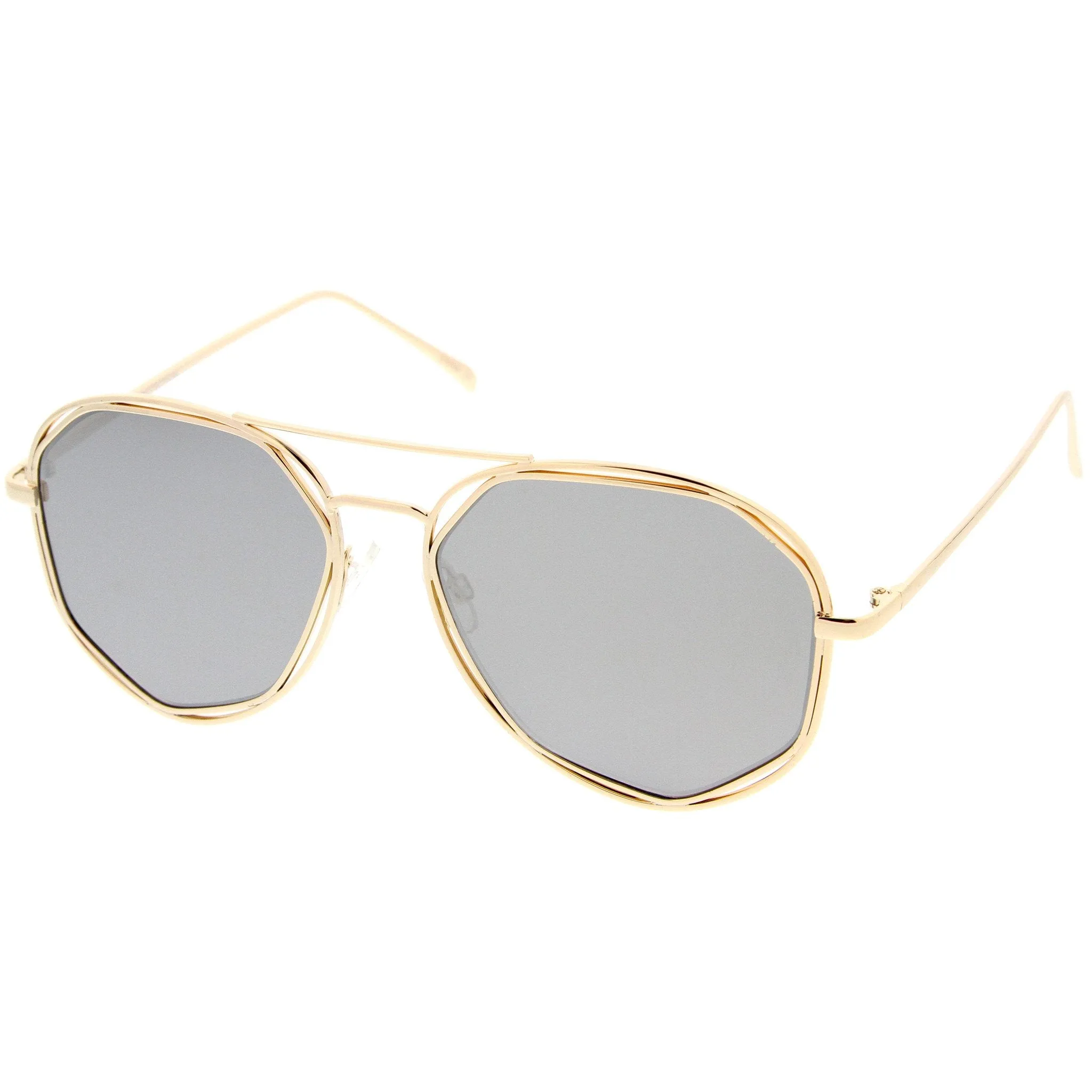Geometric Hexagonal Mirrored Lens Aviator Sunglasses A827 sold by ZeroUV product image thumbnail 5