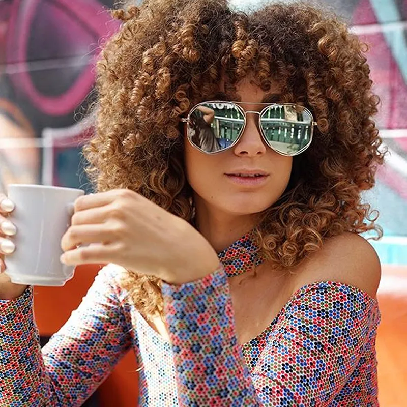 Geometric Hexagonal Mirrored Lens Aviator Sunglasses A827 sold by ZeroUV product image thumbnail 2