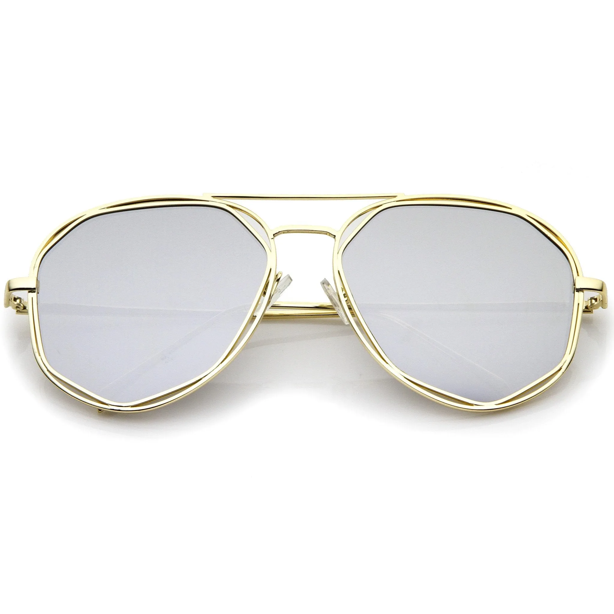 Geometric Hexagonal Mirrored Lens Aviator Sunglasses A827 sold by ZeroUV product image thumbnail 4