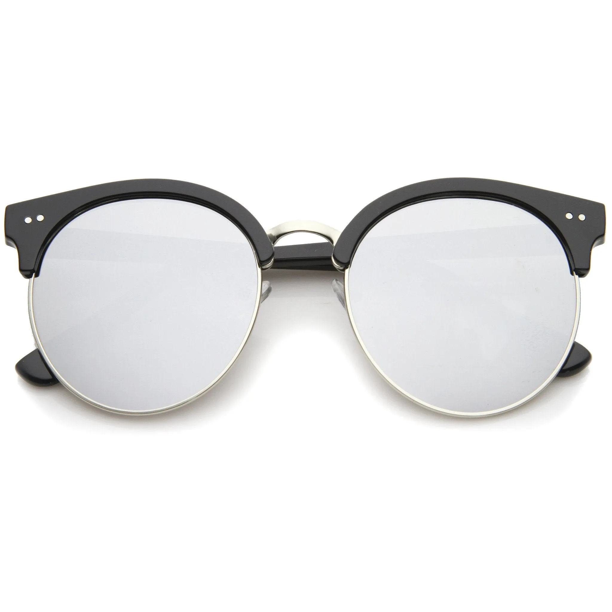 Modern Flat Front Oversize Round Mirror Lens Cat Eye Sunglasses sold by ZeroUV product image thumbnail 4