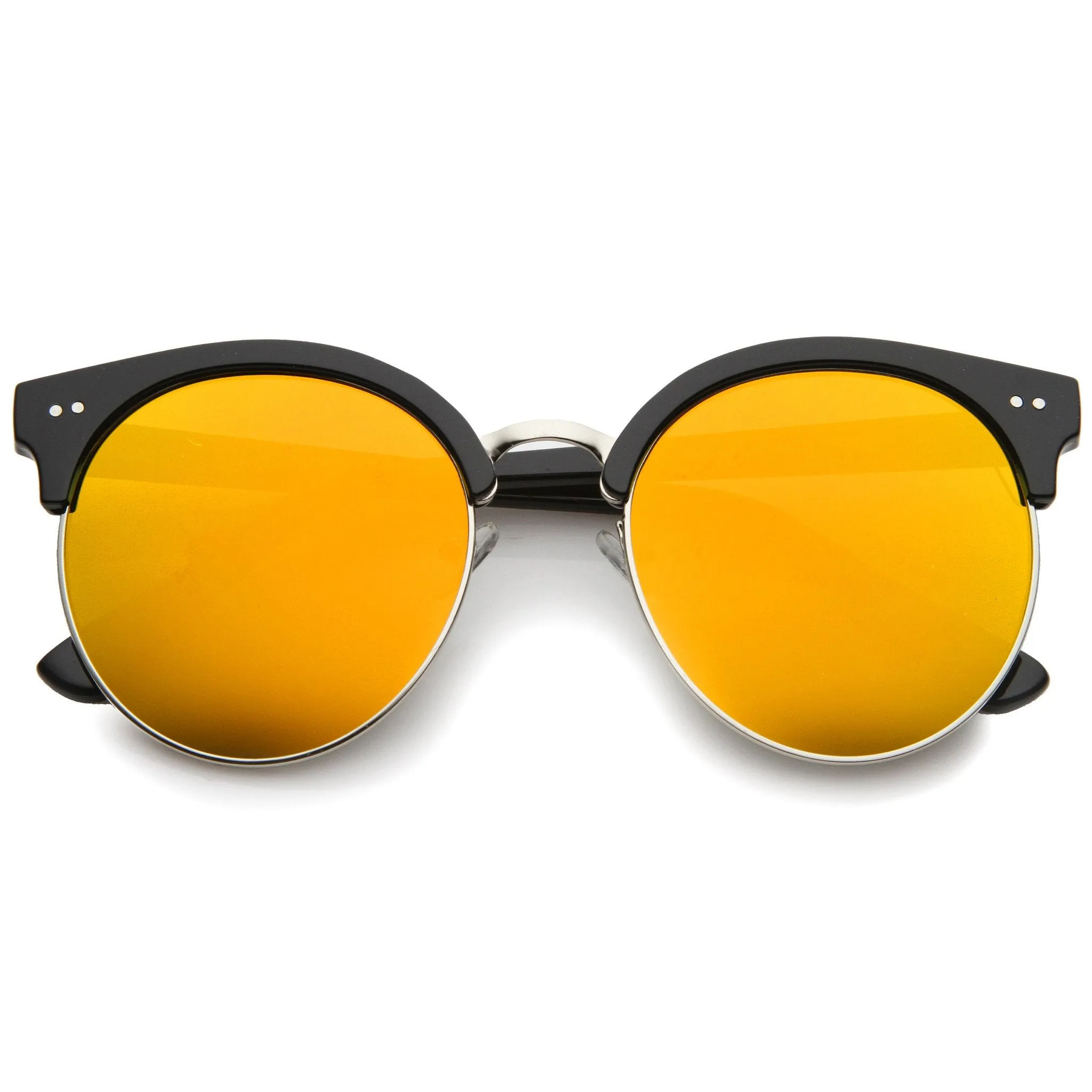 Modern Flat Front Oversize Round Mirror Lens Cat Eye Sunglasses sold by ZeroUV product image thumbnail 5