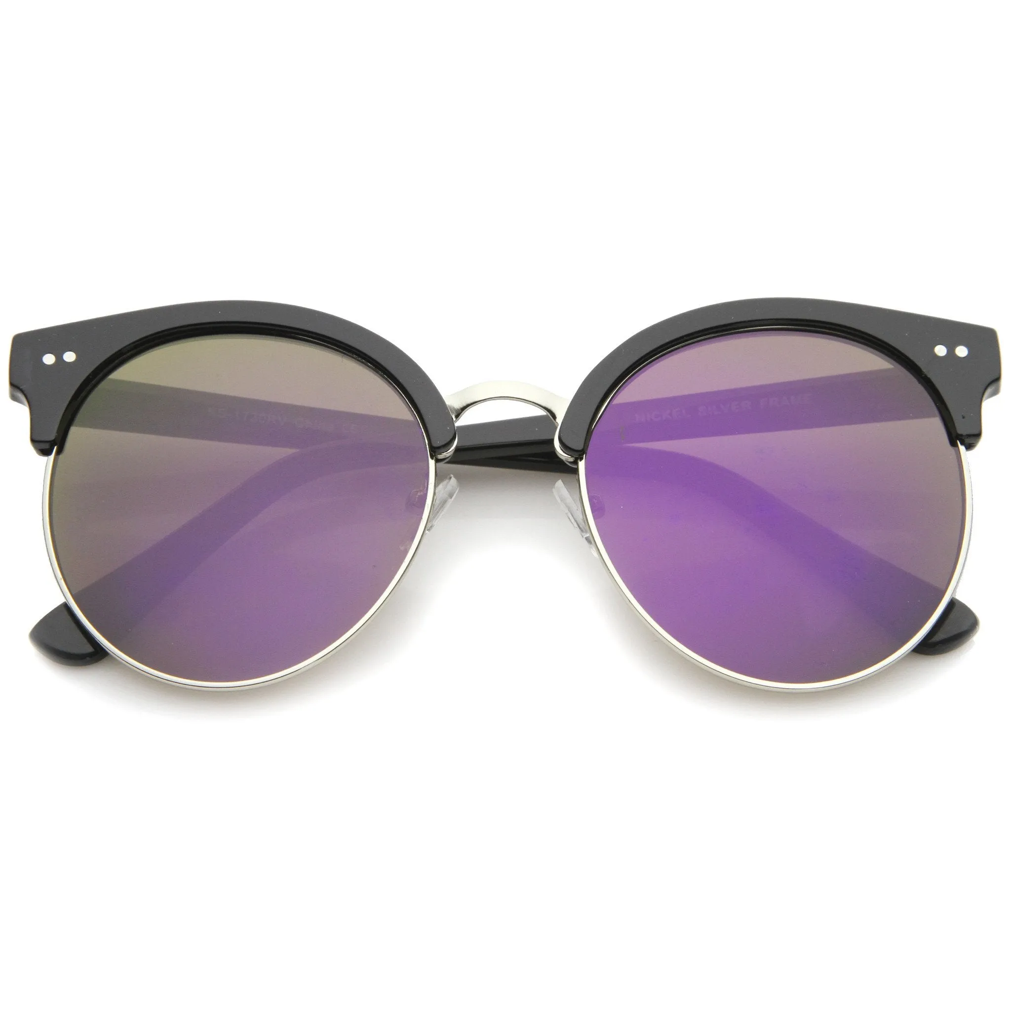 Modern Flat Front Oversize Round Mirror Lens Cat Eye Sunglasses sold by ZeroUV product image thumbnail 3