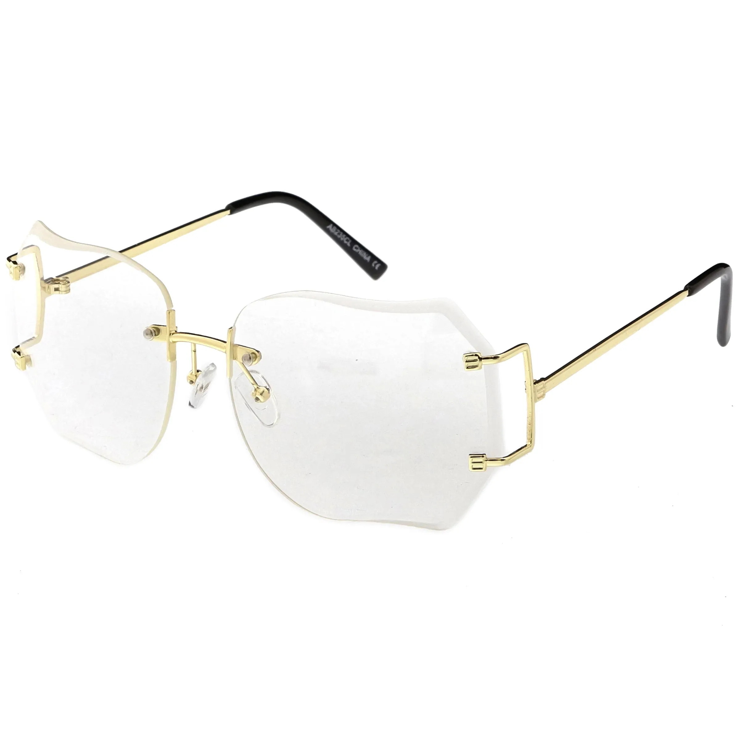 Oversize Rimless Square Glasses Slim Metal Beveled Clear Lens C433 sold by ZeroUV product image thumbnail 2