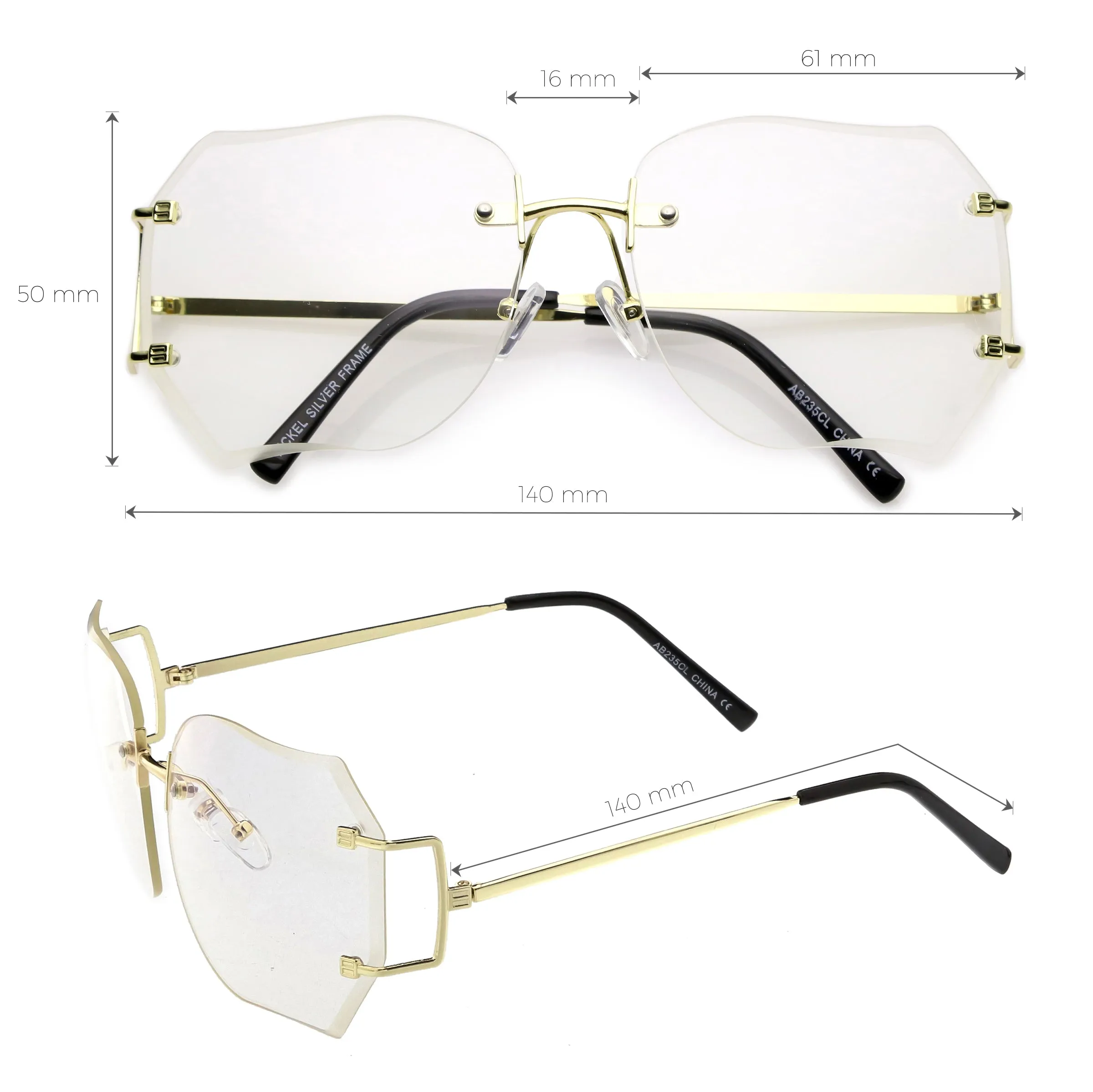 Oversize Rimless Square Glasses Slim Metal Beveled Clear Lens C433 sold by ZeroUV product image thumbnail 5