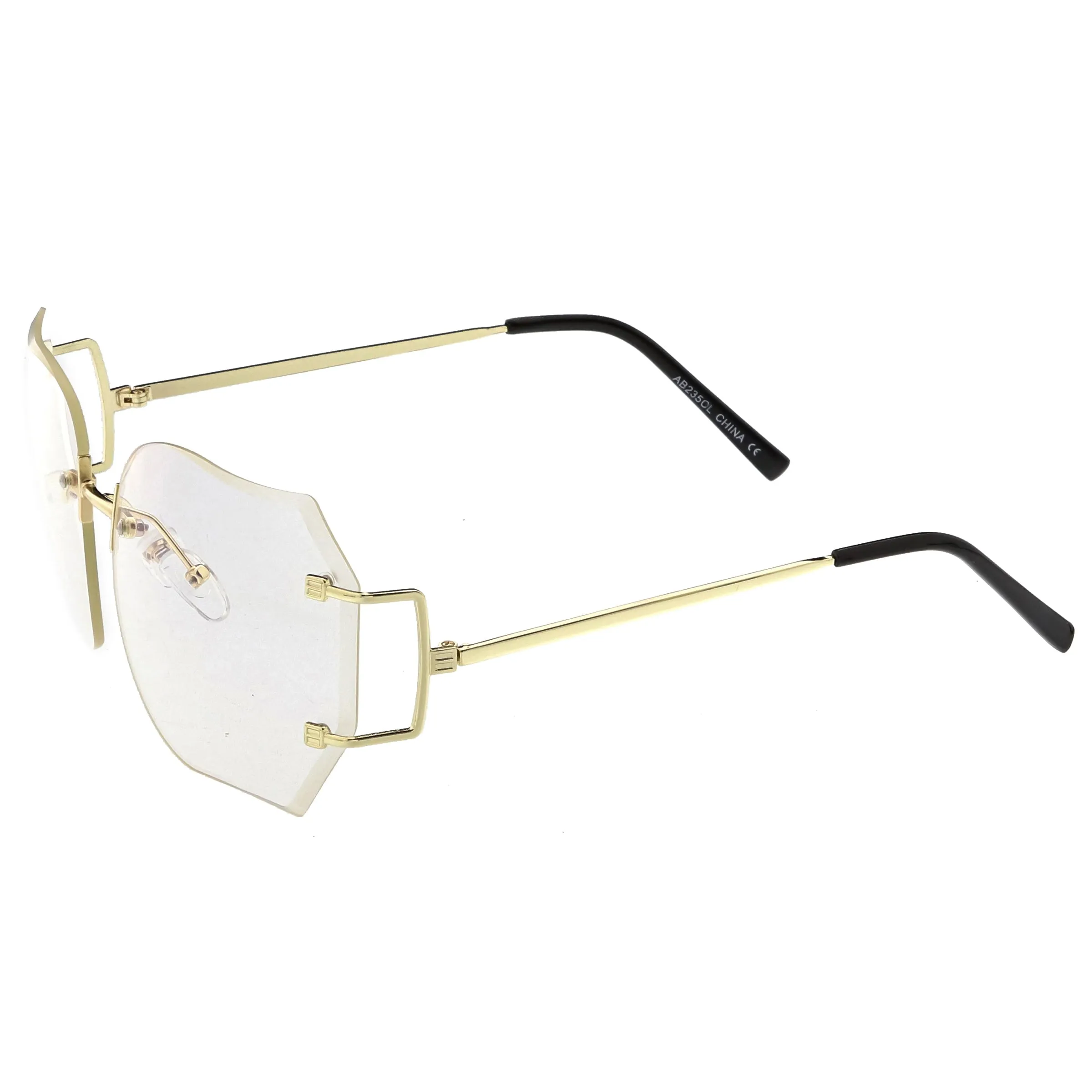 Oversize Rimless Square Glasses Slim Metal Beveled Clear Lens C433 sold by ZeroUV product image thumbnail 3