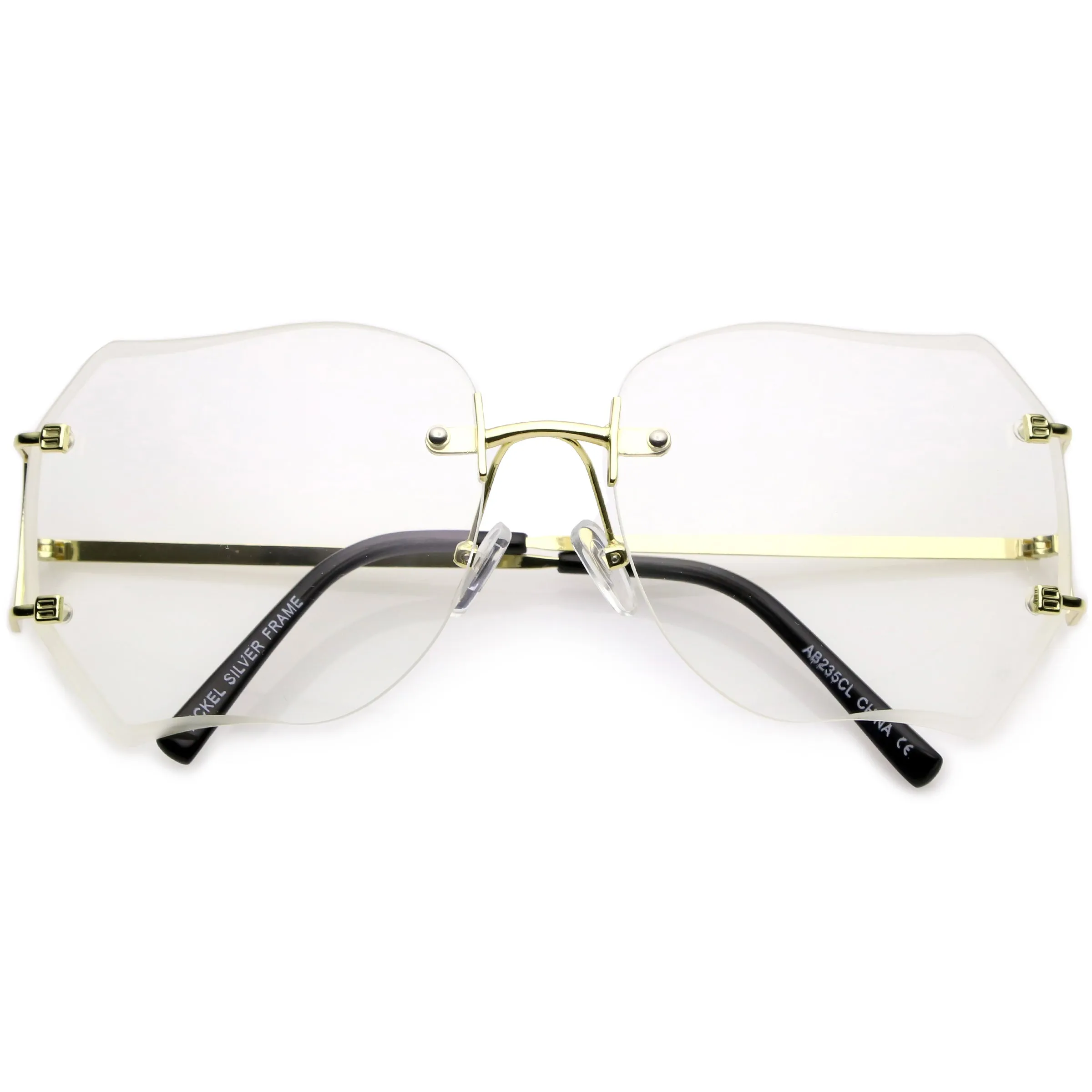 Oversize Rimless Square Glasses Slim Metal Beveled Clear Lens C433 sold by ZeroUV