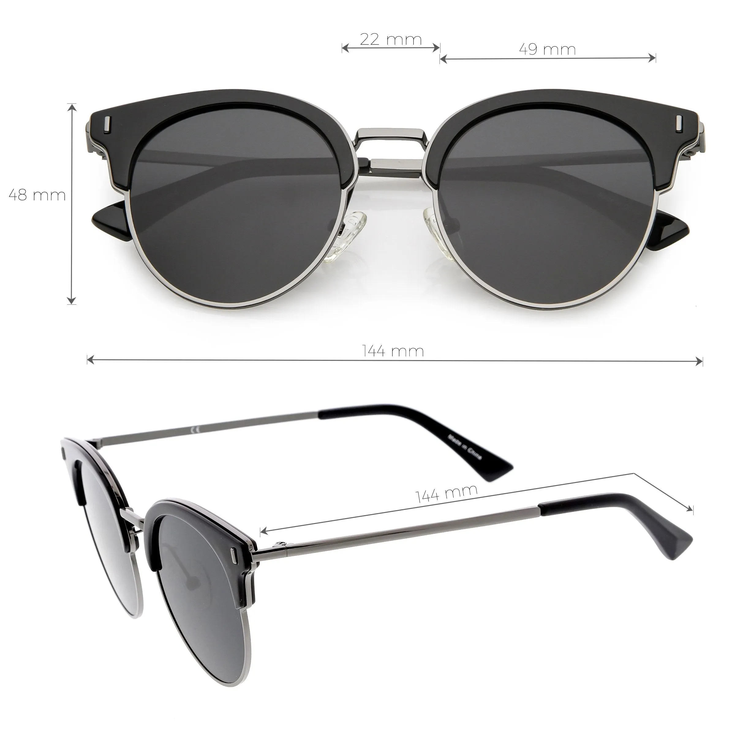 Women's Polarized Round Horned Rim Half Frame Sunglasses C828 sold by ZeroUV product image thumbnail 2