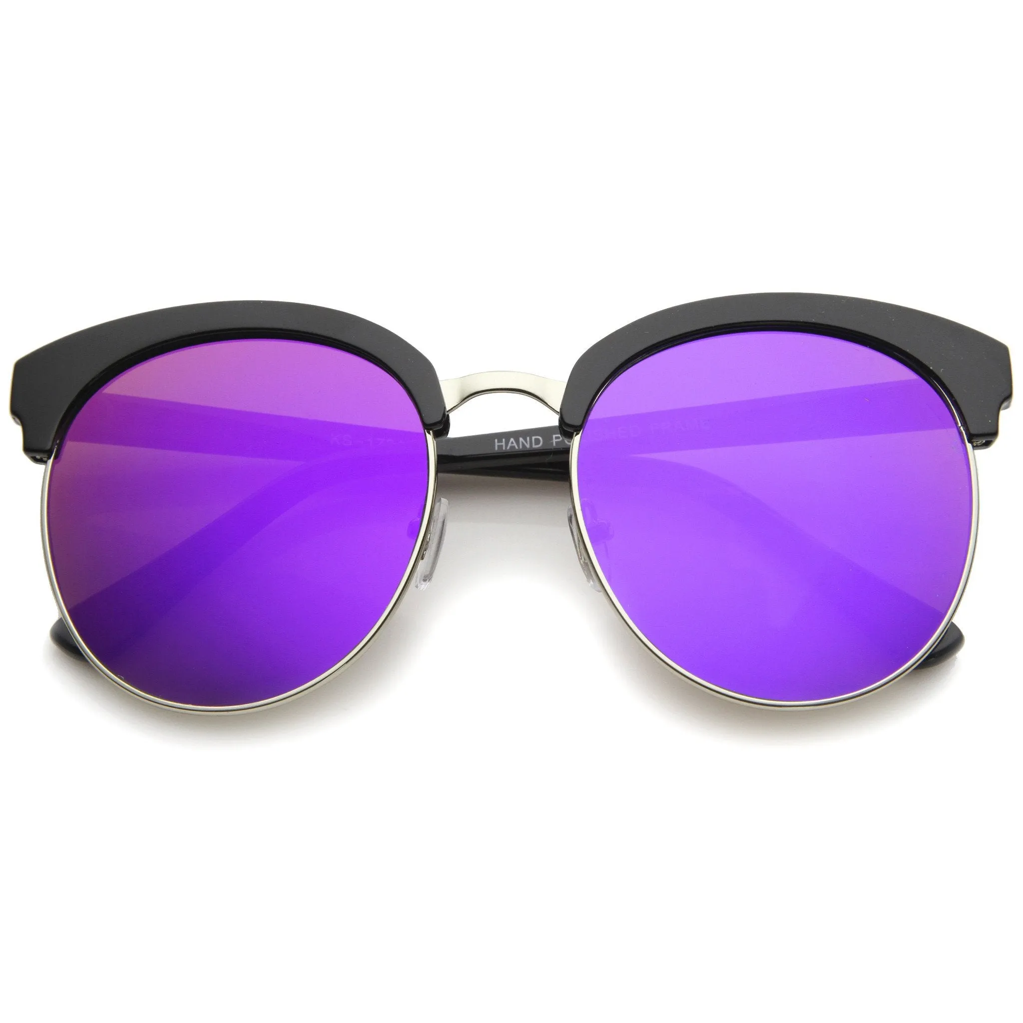 Oversize Round Horned Rim Half Frame Mirror Lens Sunglasses sold by ZeroUV product image thumbnail 4