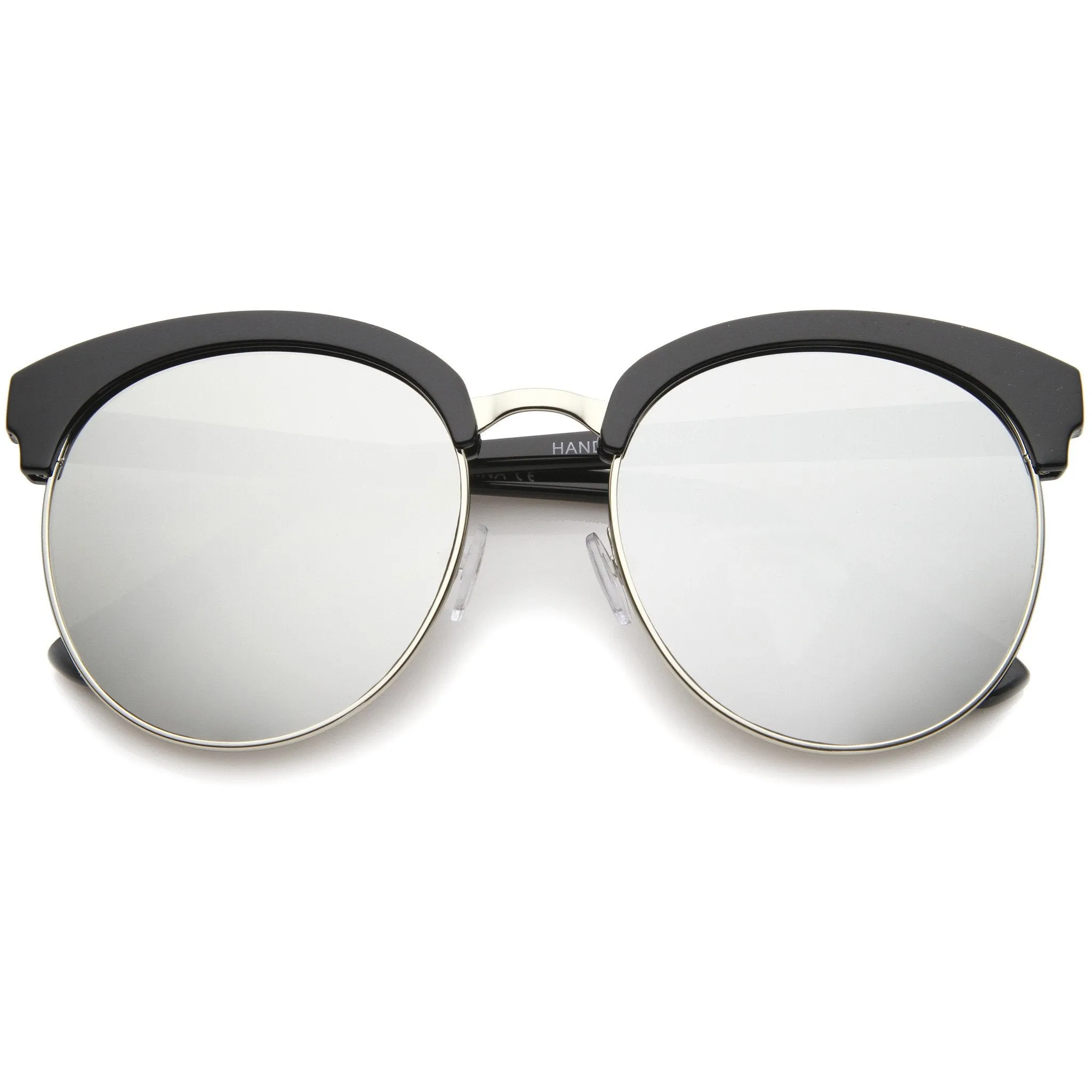 Oversize Round Horned Rim Half Frame Mirror Lens Sunglasses sold by ZeroUV product image thumbnail 5