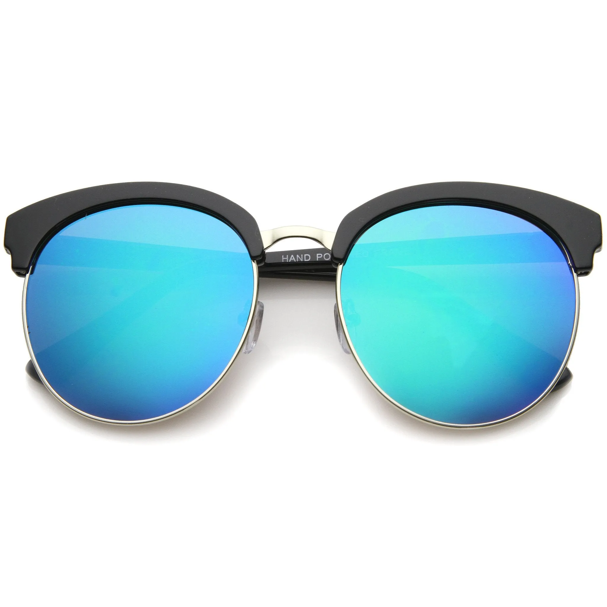 Oversize Round Horned Rim Half Frame Mirror Lens Sunglasses sold by ZeroUV product image thumbnail 2