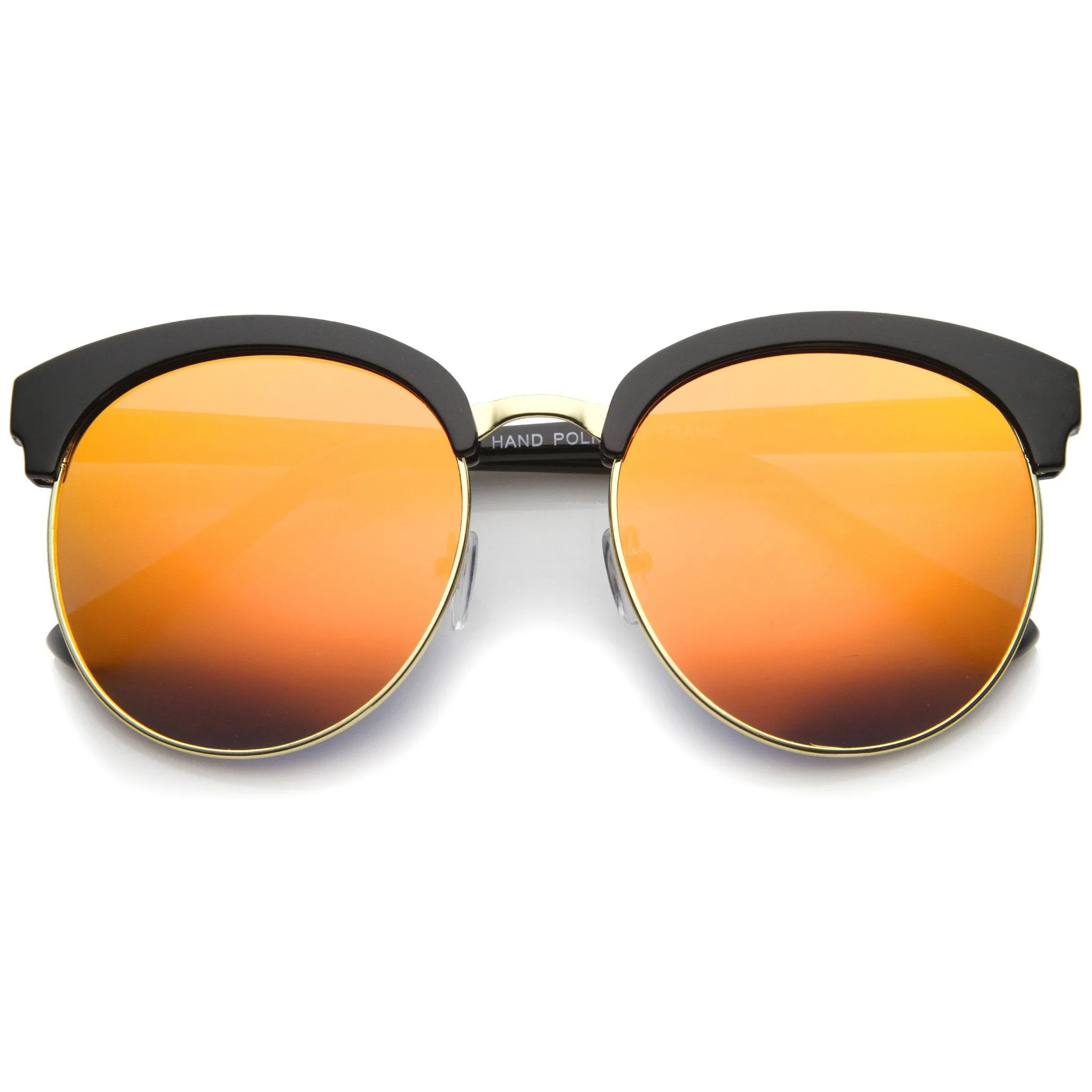 Oversize Round Horned Rim Half Frame Mirror Lens Sunglasses sold by ZeroUV product image thumbnail 3